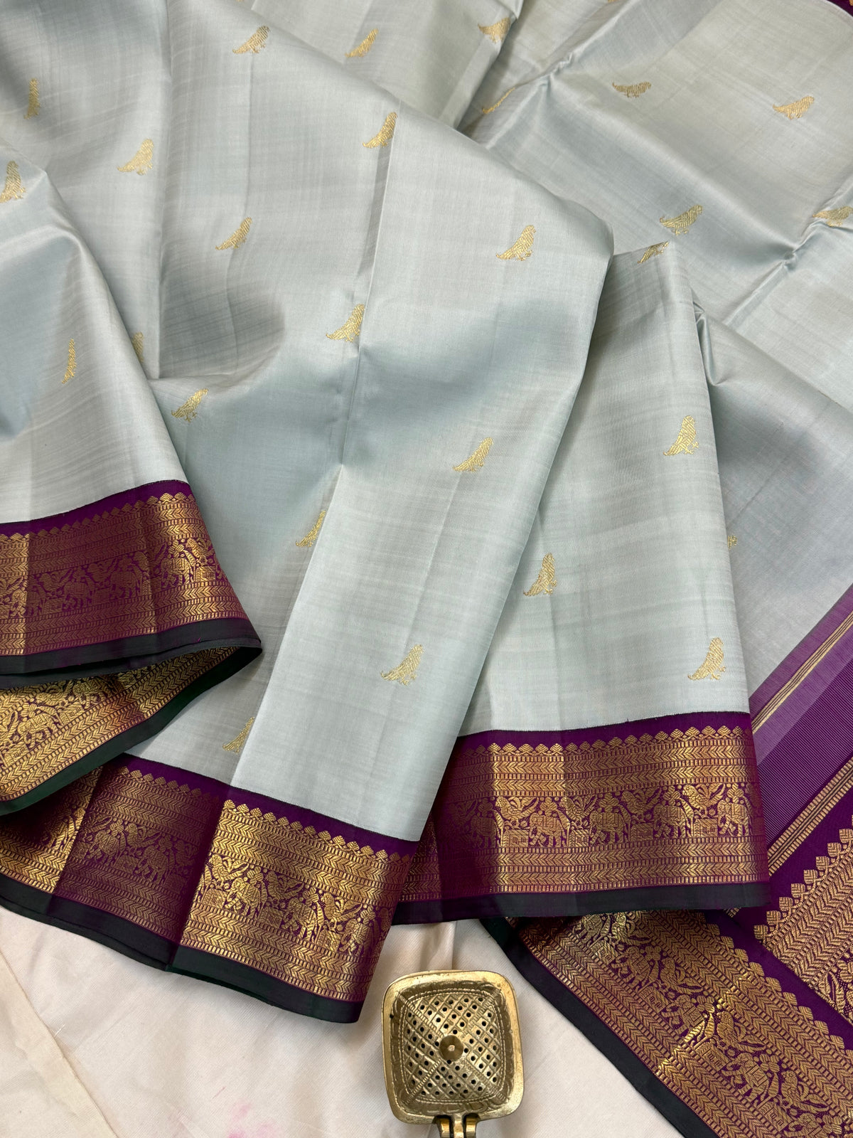 Steel Colour kili Korvai / kanjipuram silk saree clsa 12732