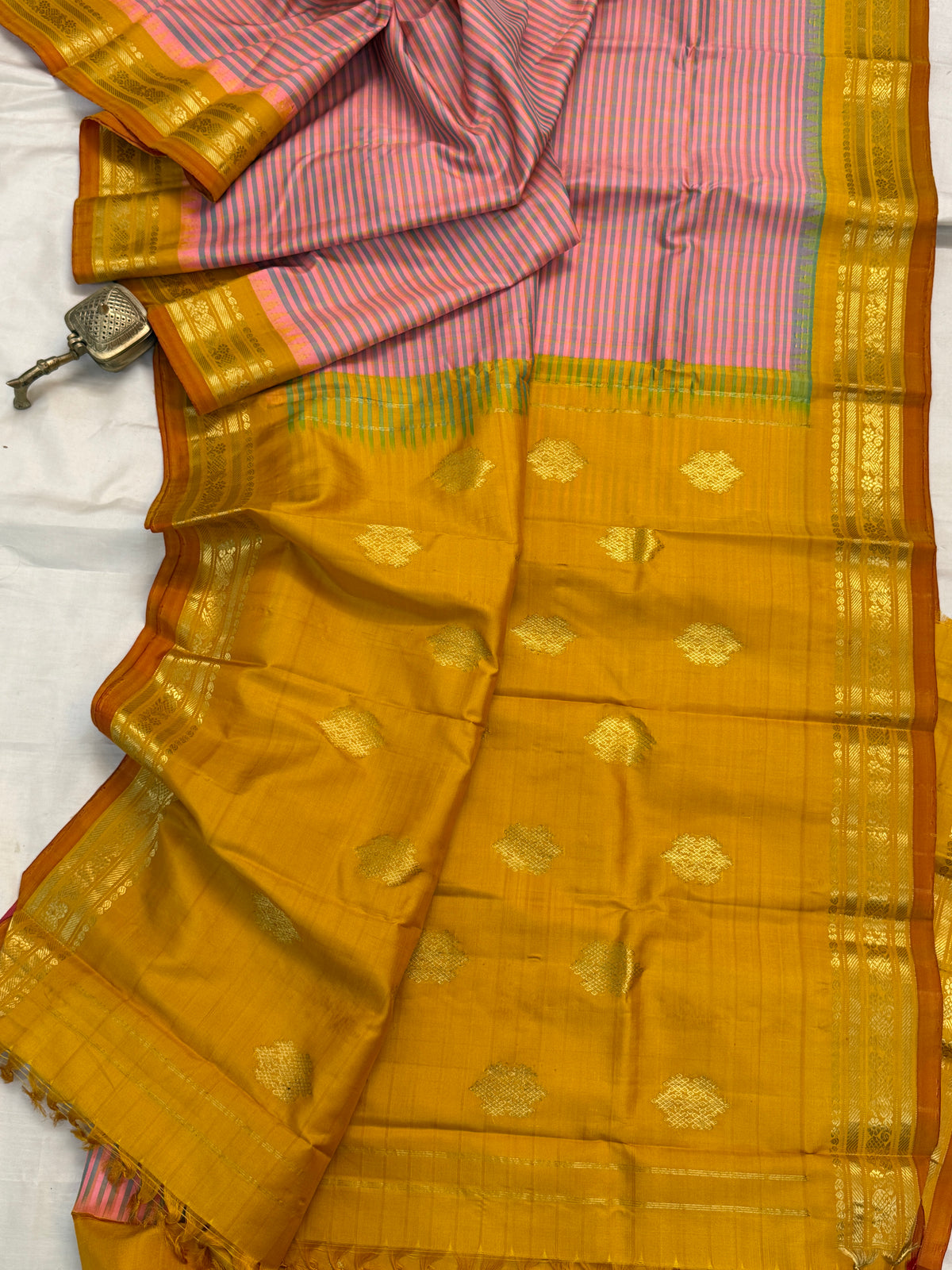 Gadwal silk Multi colour temple Korvai clsa 5638
