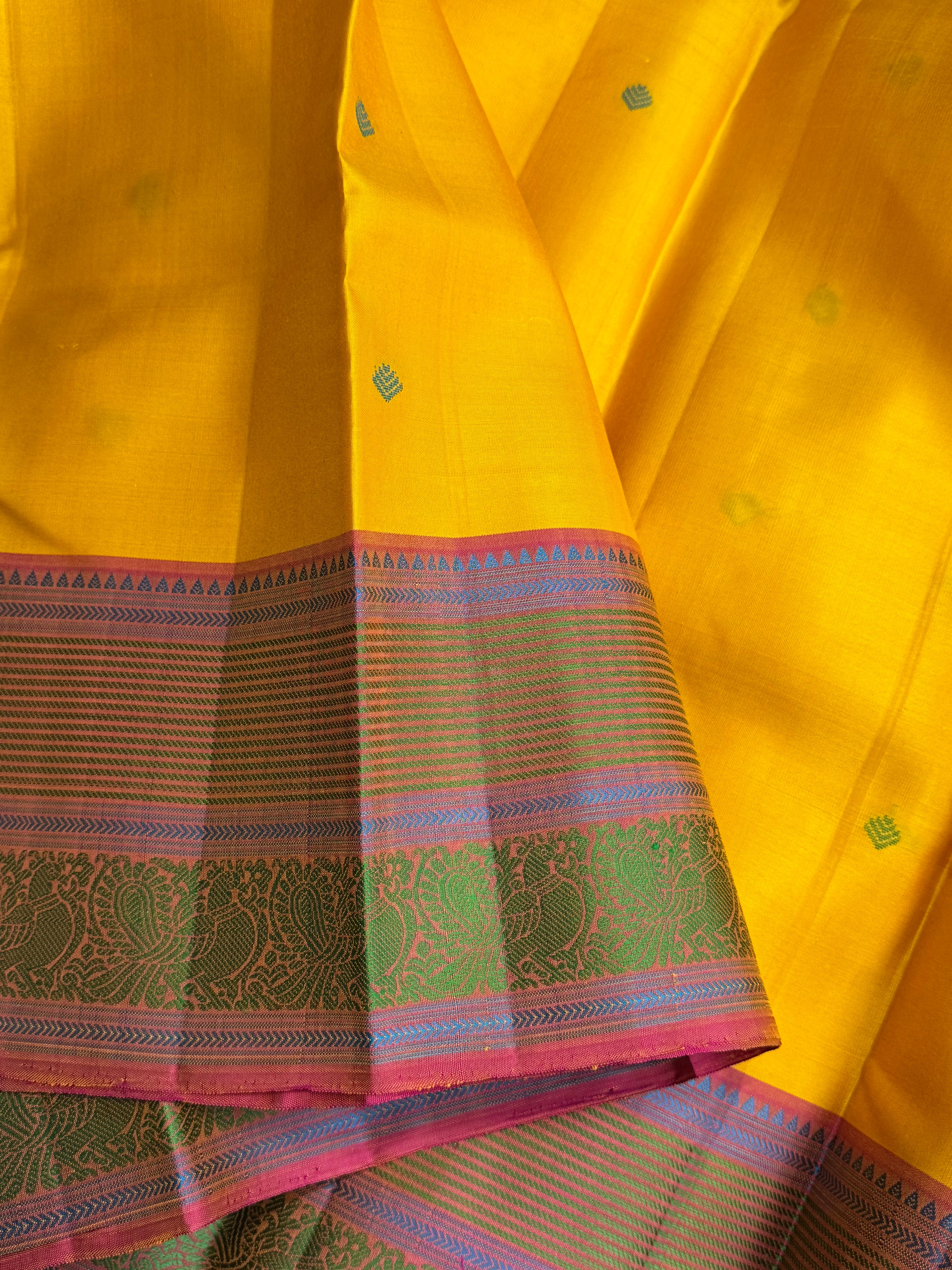 Yellow and pink double pet border / Varnangal soft silk