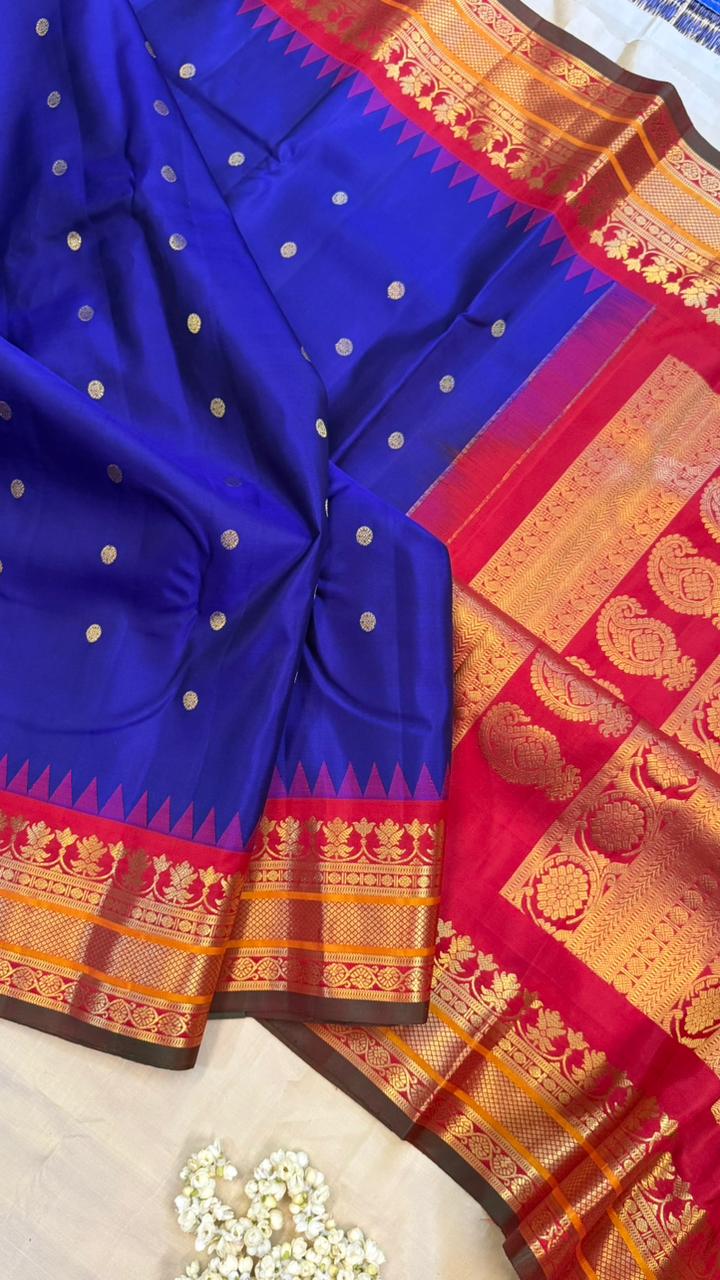 Blue and red korvai / Gadwal silk