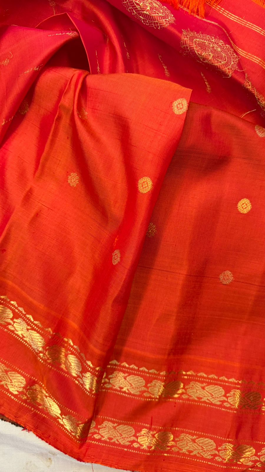 Mayilkazhuthu and red shot orange / Gadwal silk
