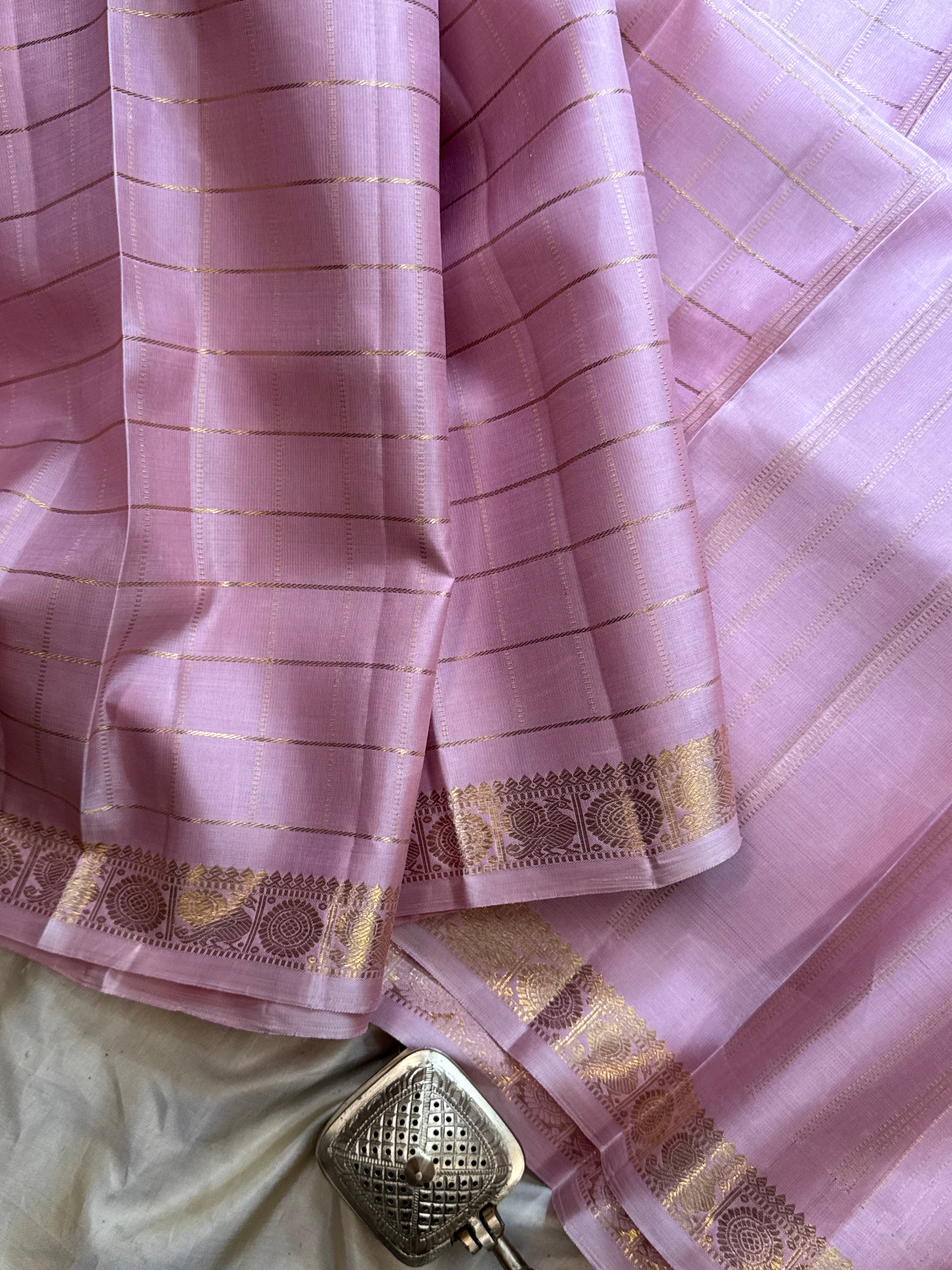 Light pink Zari Kattam  / Kanjipuram silk