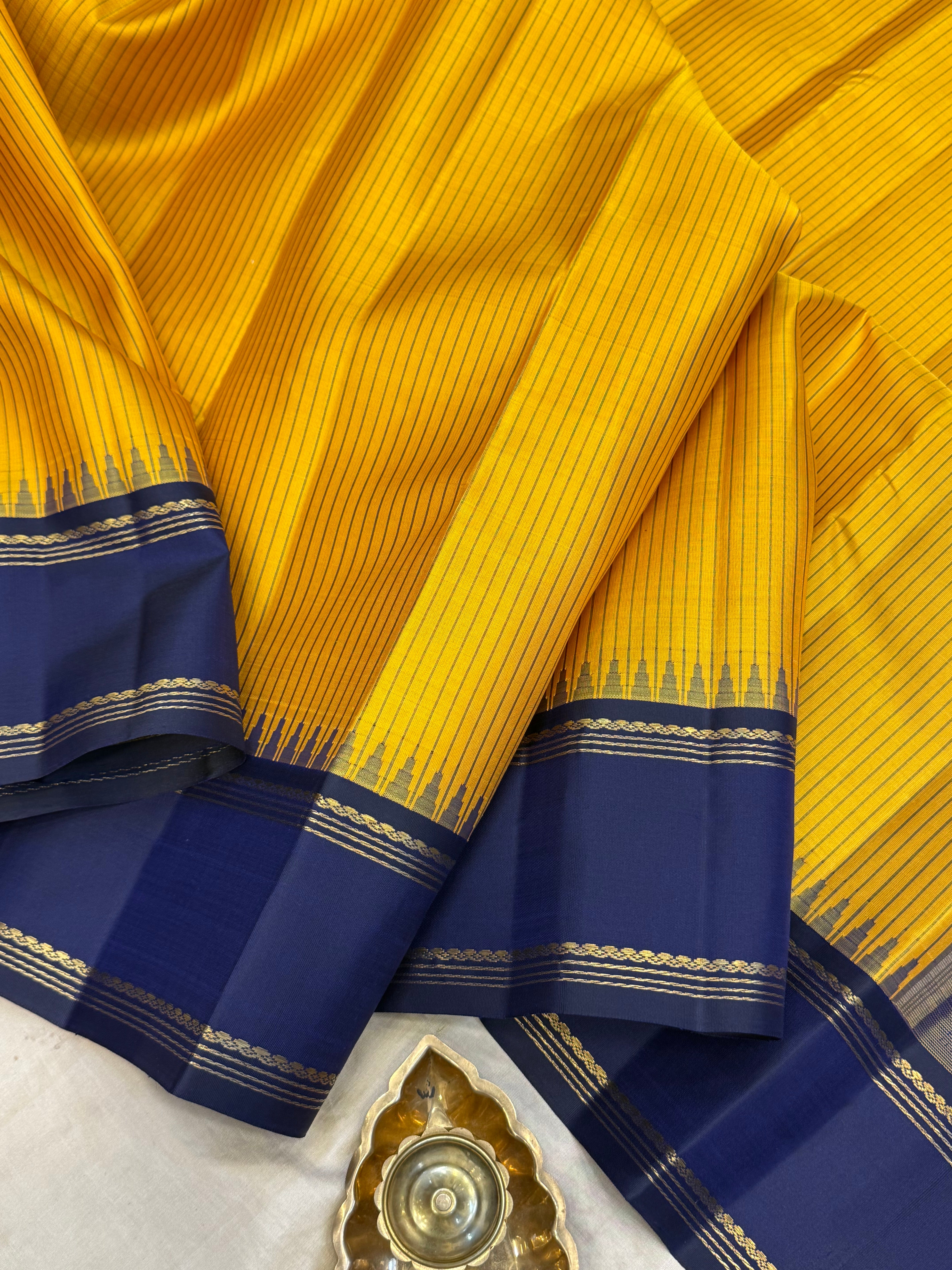 Mustard yellow thread lines with retta pet border/ kanjipuram silk CLSA10774