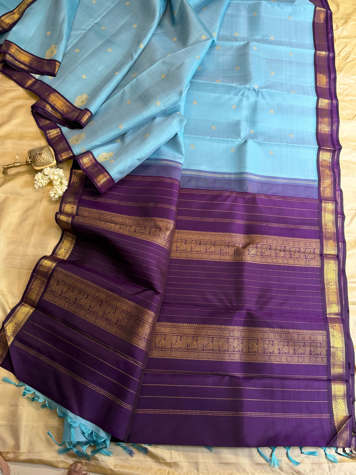 Powder blue beetu Butta Korvai Kanjipuram silk saree clsa 11664