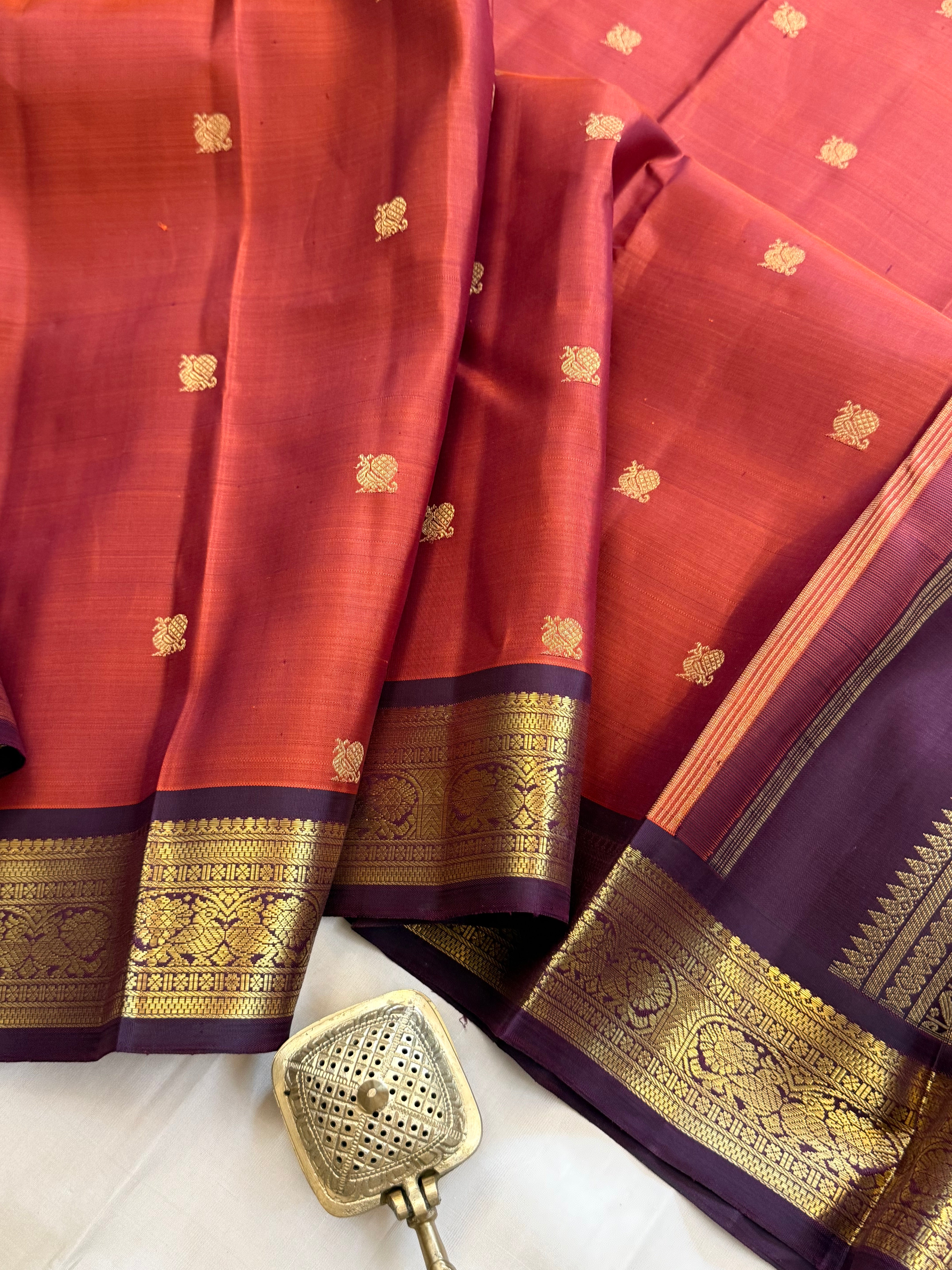 Rust Annam Butta Pure Kanjipuram silk