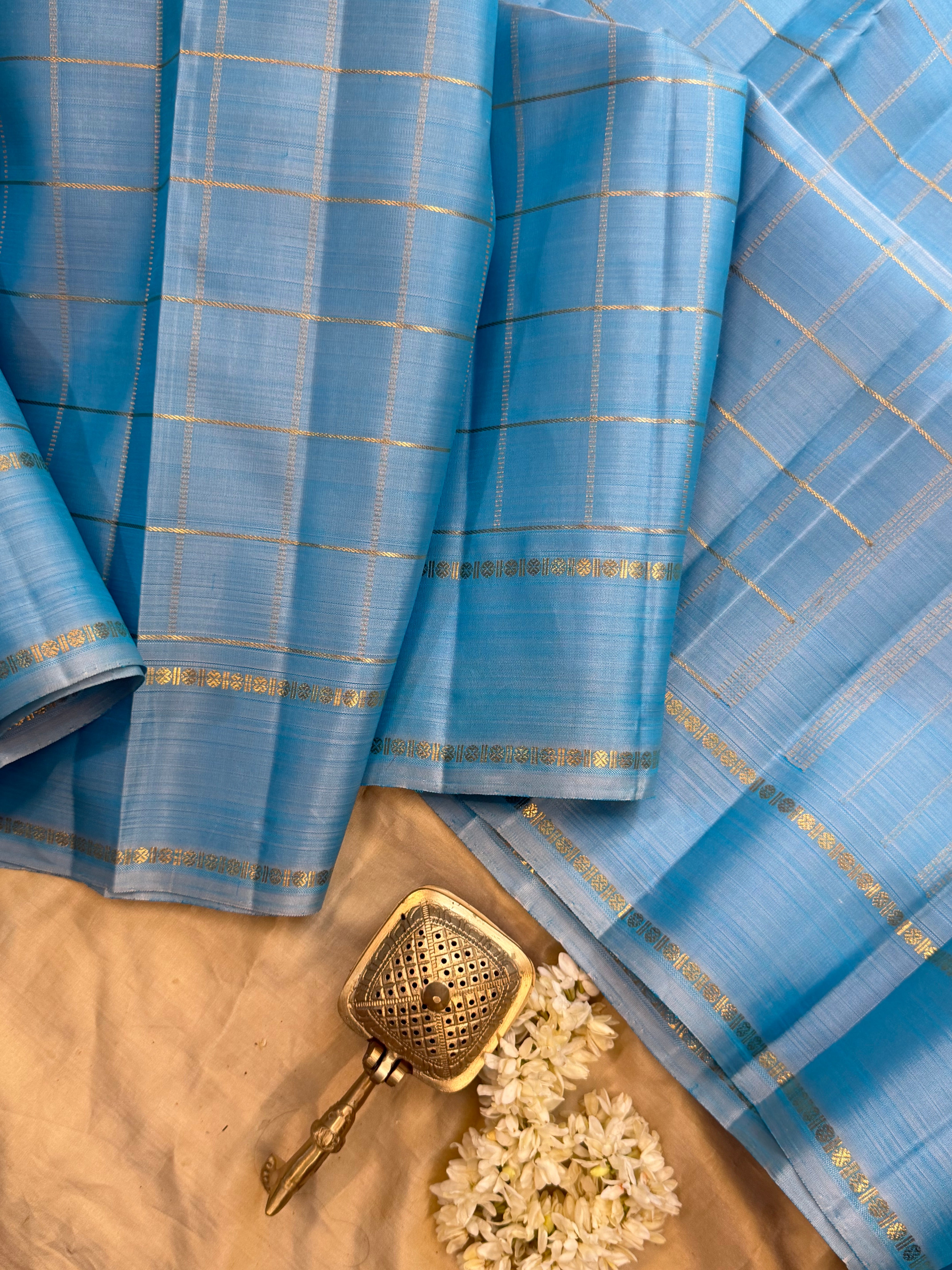 Powder blue Zari Kattam pure Kanjipuram silk CL10146