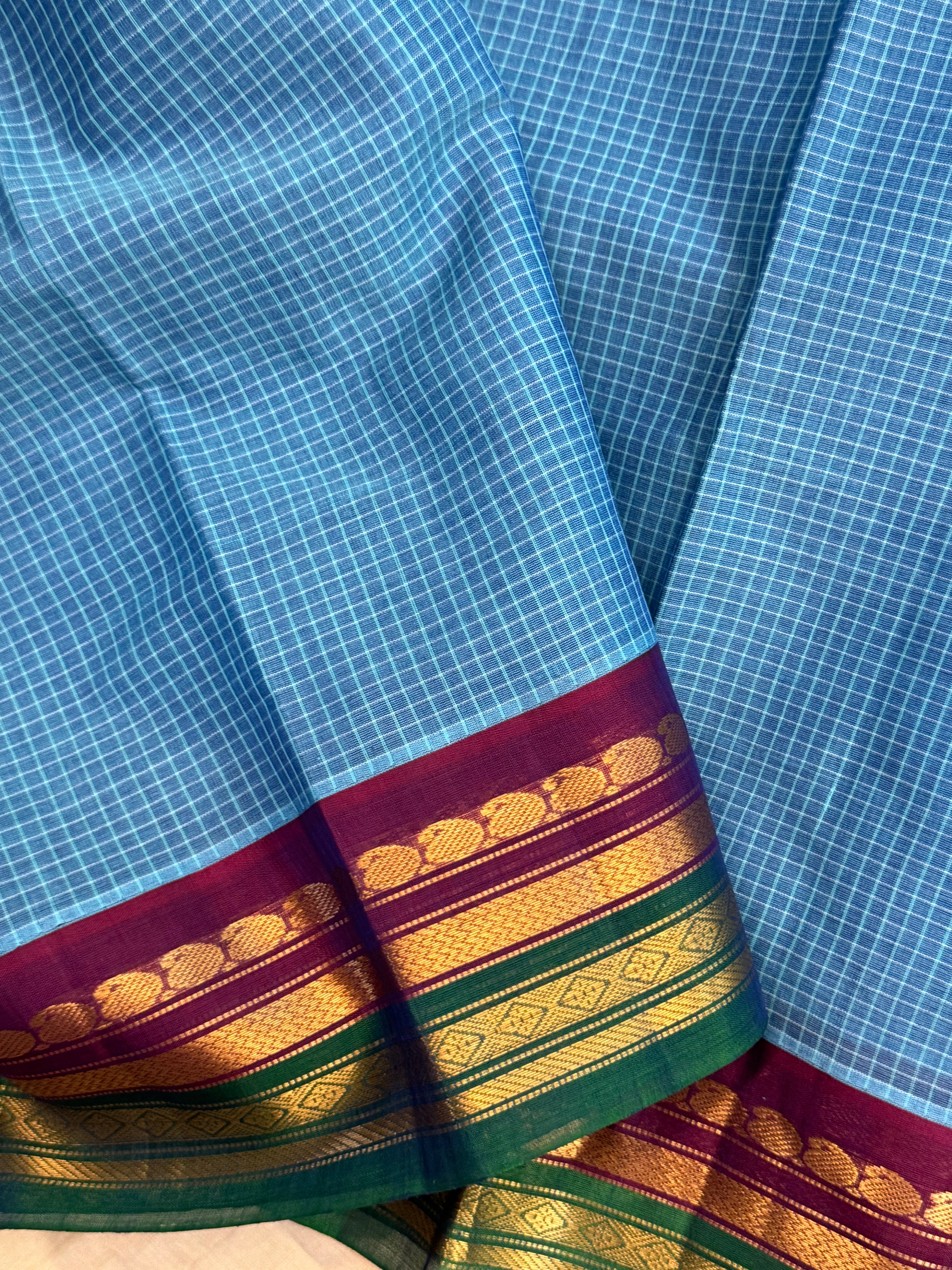 Sky blue varisapet border/ Gadwal cotton ( No Blouse)