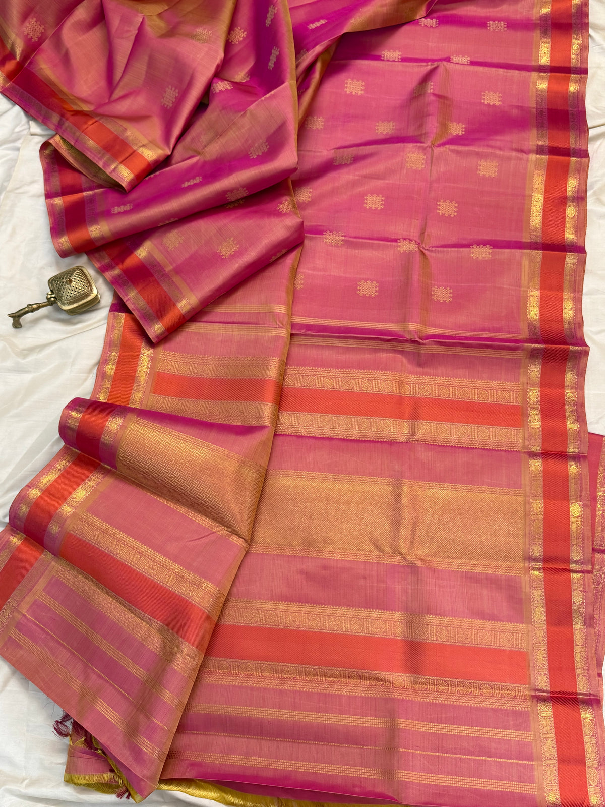 Peach pink Kolam butta pure zari /kanjipuram silk saree clsa 11223