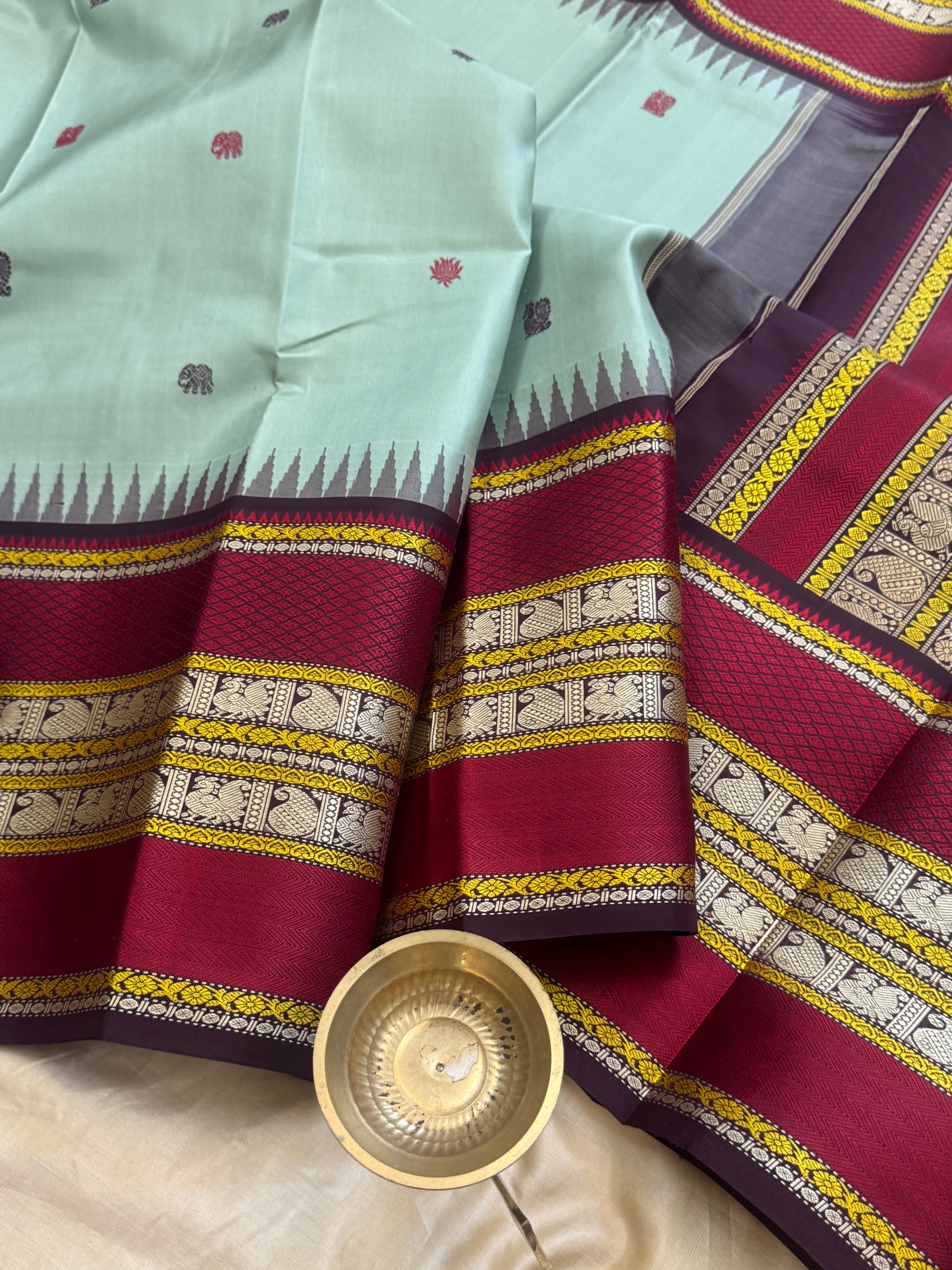 Sage green thread work korvai special edition silk