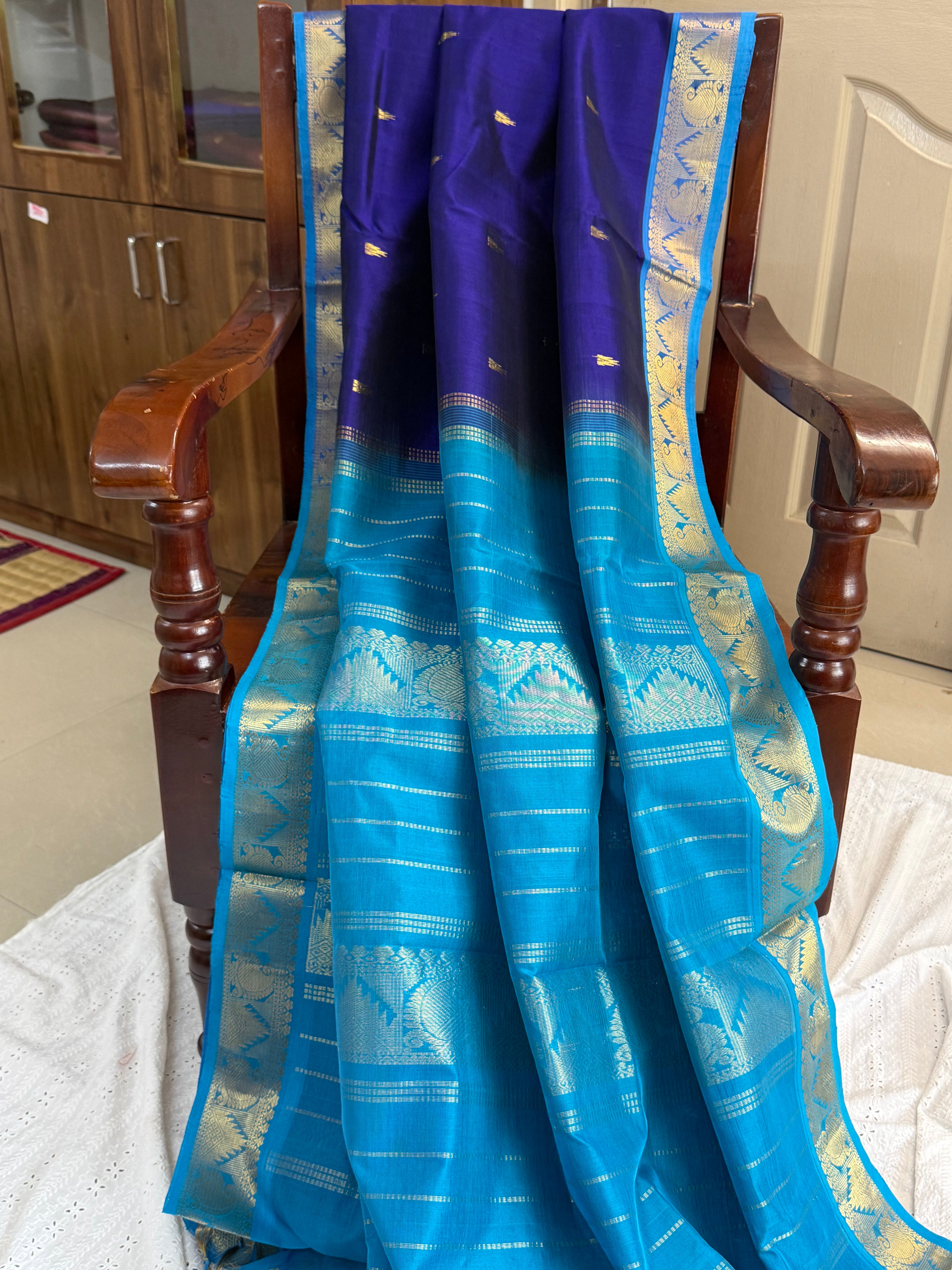 Deep purple and turquoise blue/ Silk Cotton