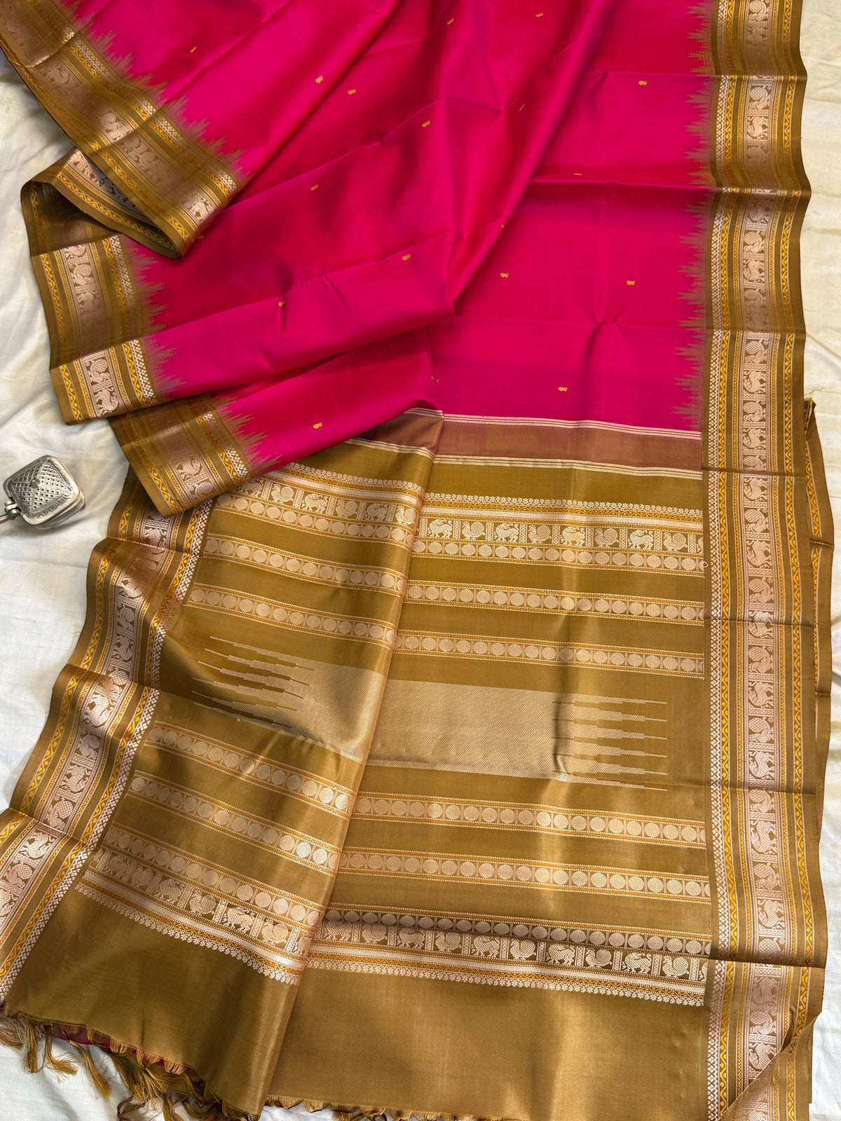 Special edition-pink border with body Zari butta Korvai silk saree/clsa 12571