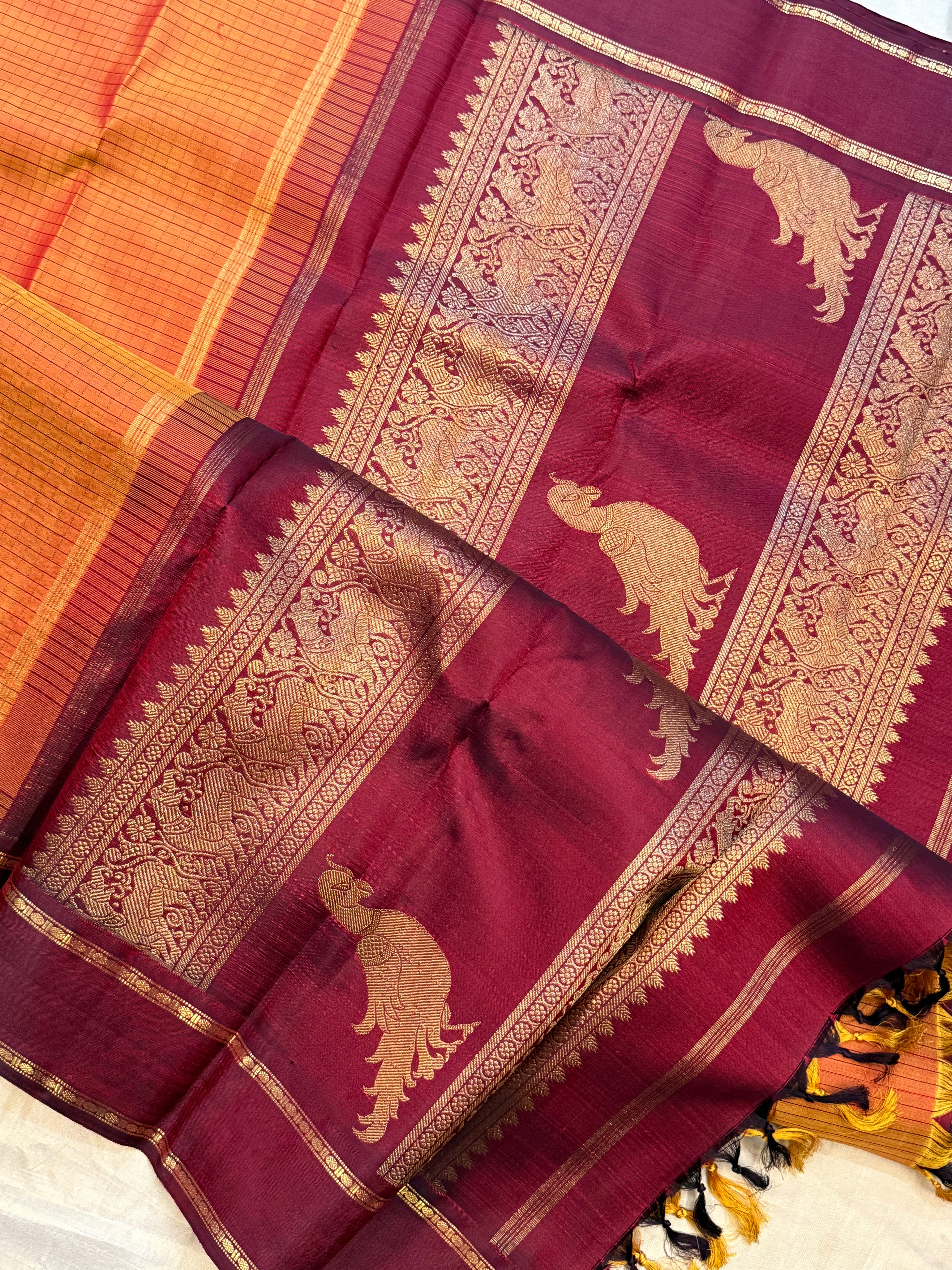 Simha and deep Araku kattam - kili pallu/ Kanjipuram silk