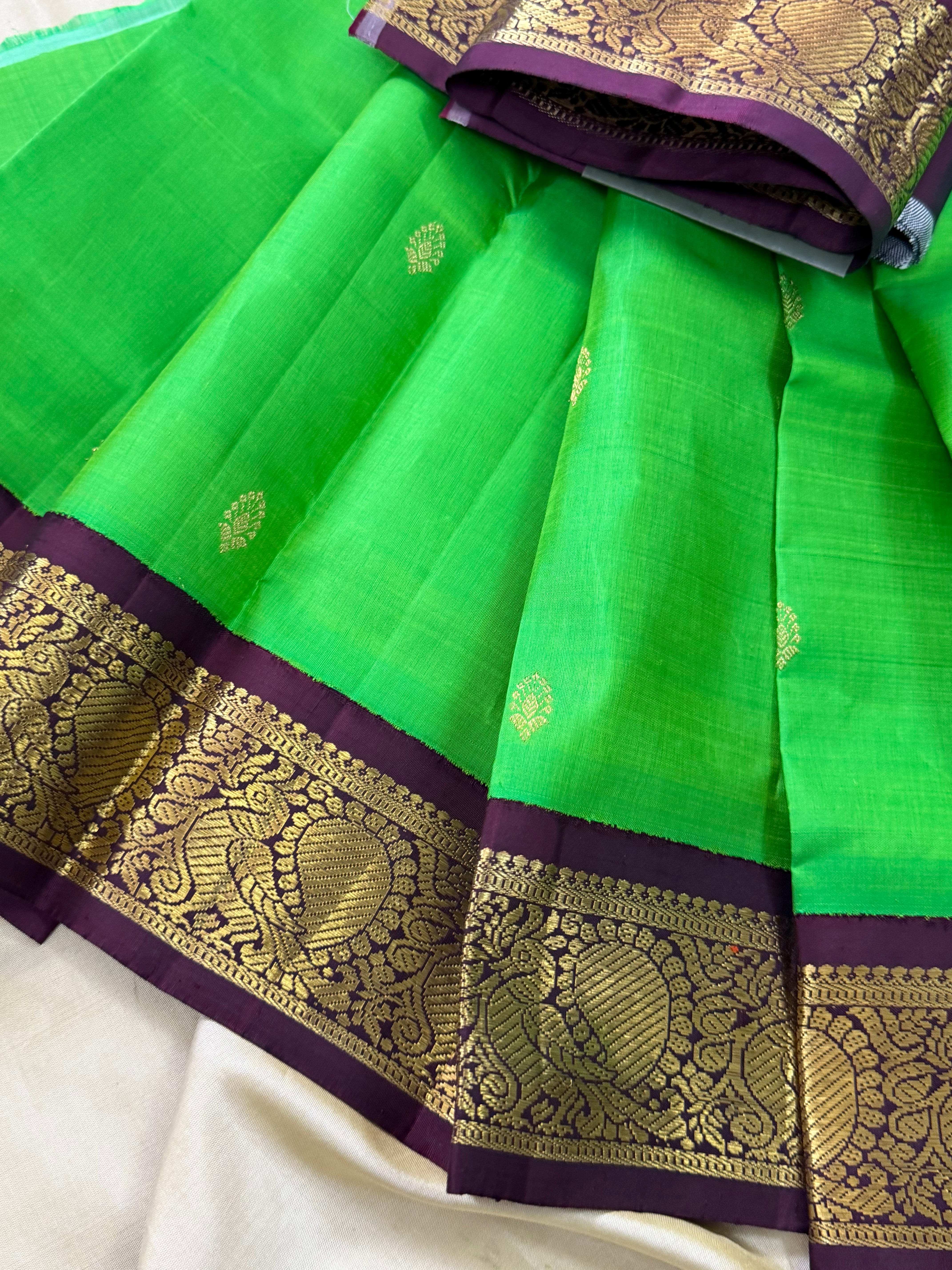 Parrot green 0 to 3 years  pure Zari Pattu Paavadai Korvai