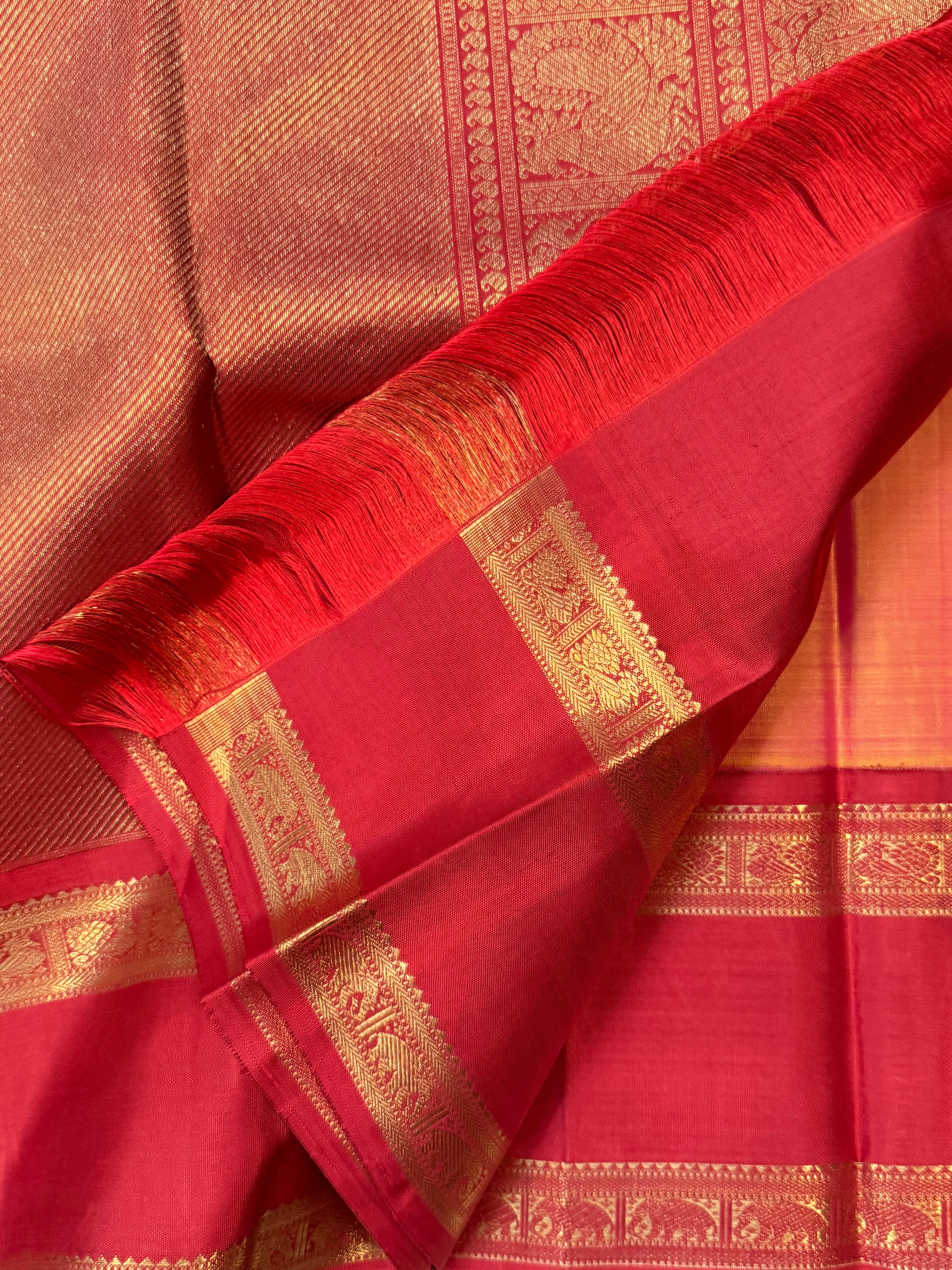 Yellow by pink kai korvai / kanjipuram silk