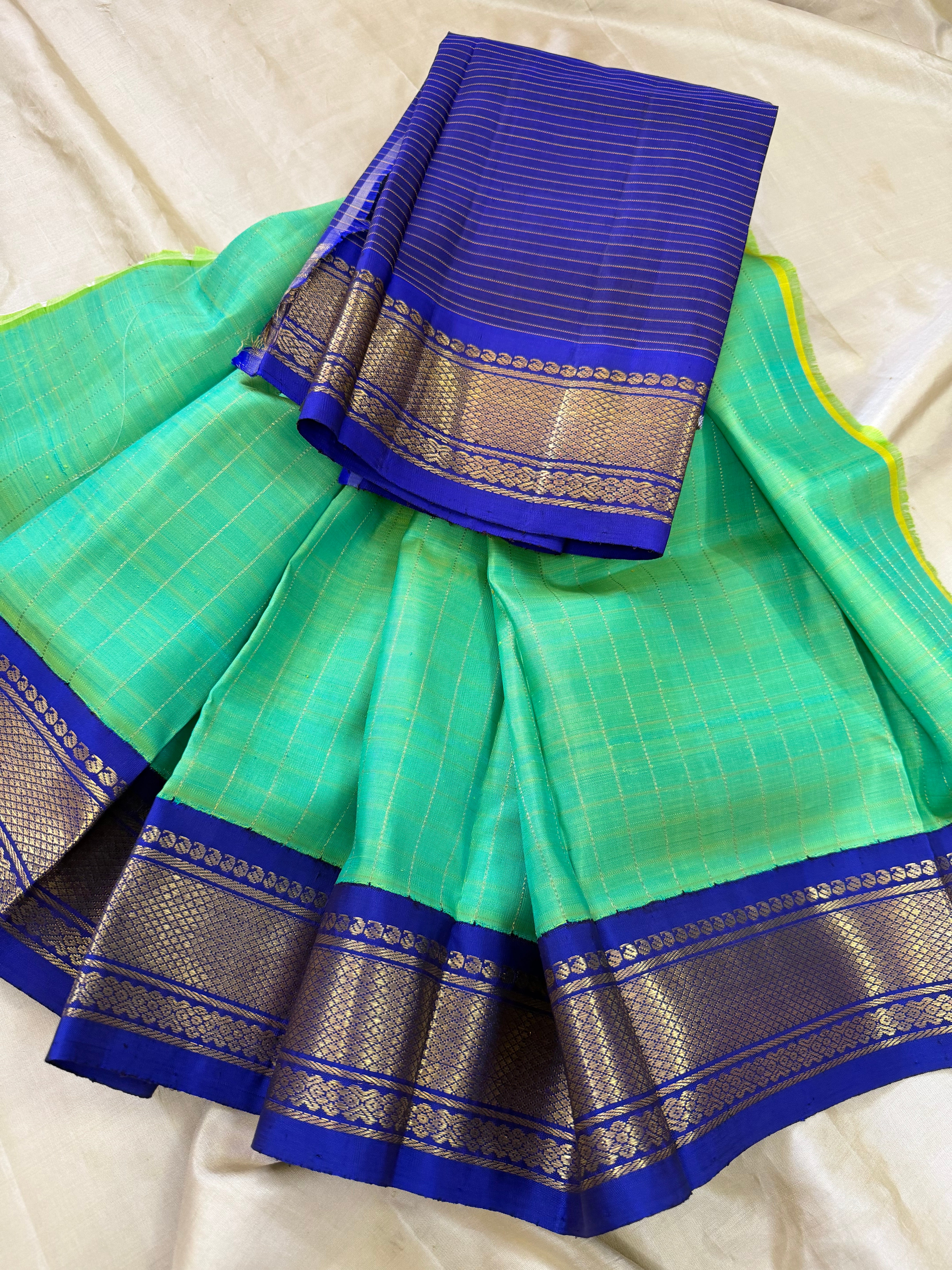 Sea green dense  pet  0 to 3 years  pure Zari Pattu Paavadai Korvai