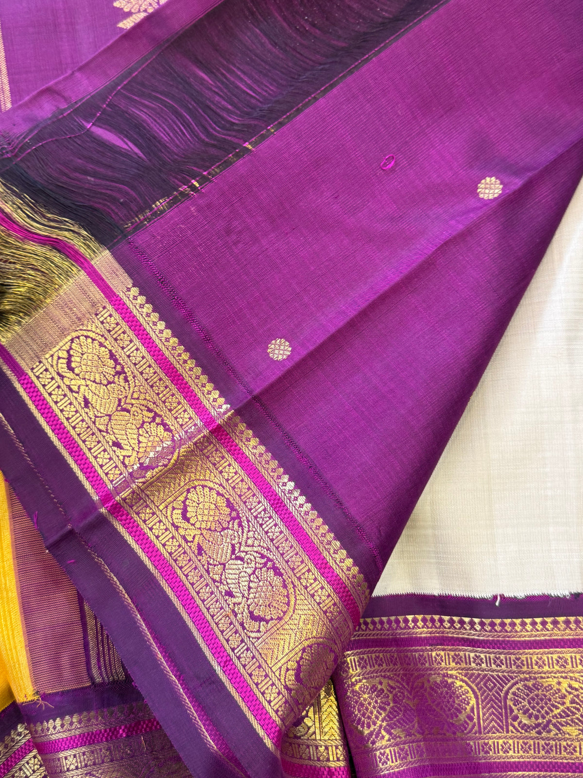 Offwhite shot silver shade and purple kai korvai double pallu / Kanjipuram silk CLSA12816