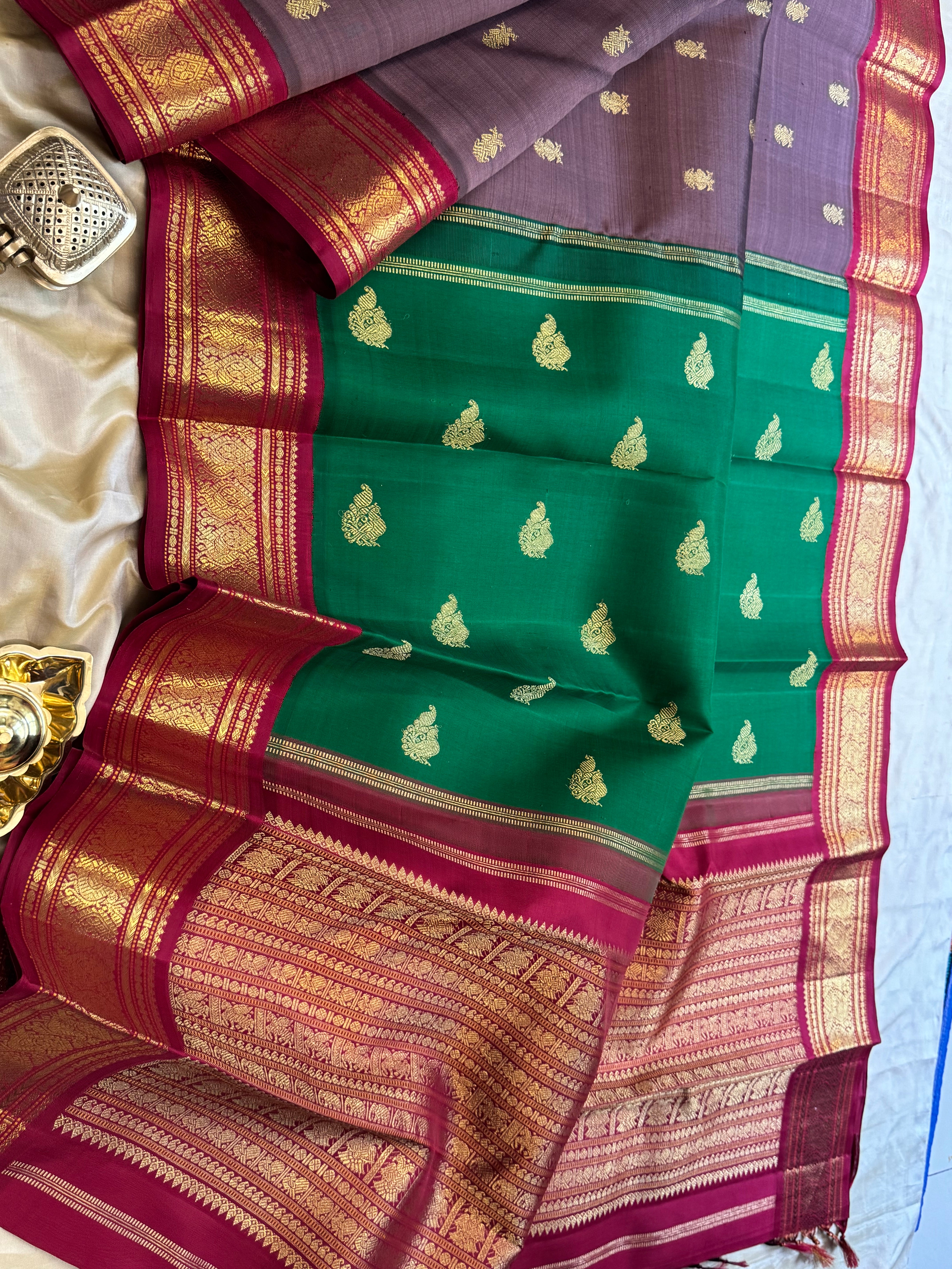 Chikoo colour double Palla korvai : kanjipuram silk