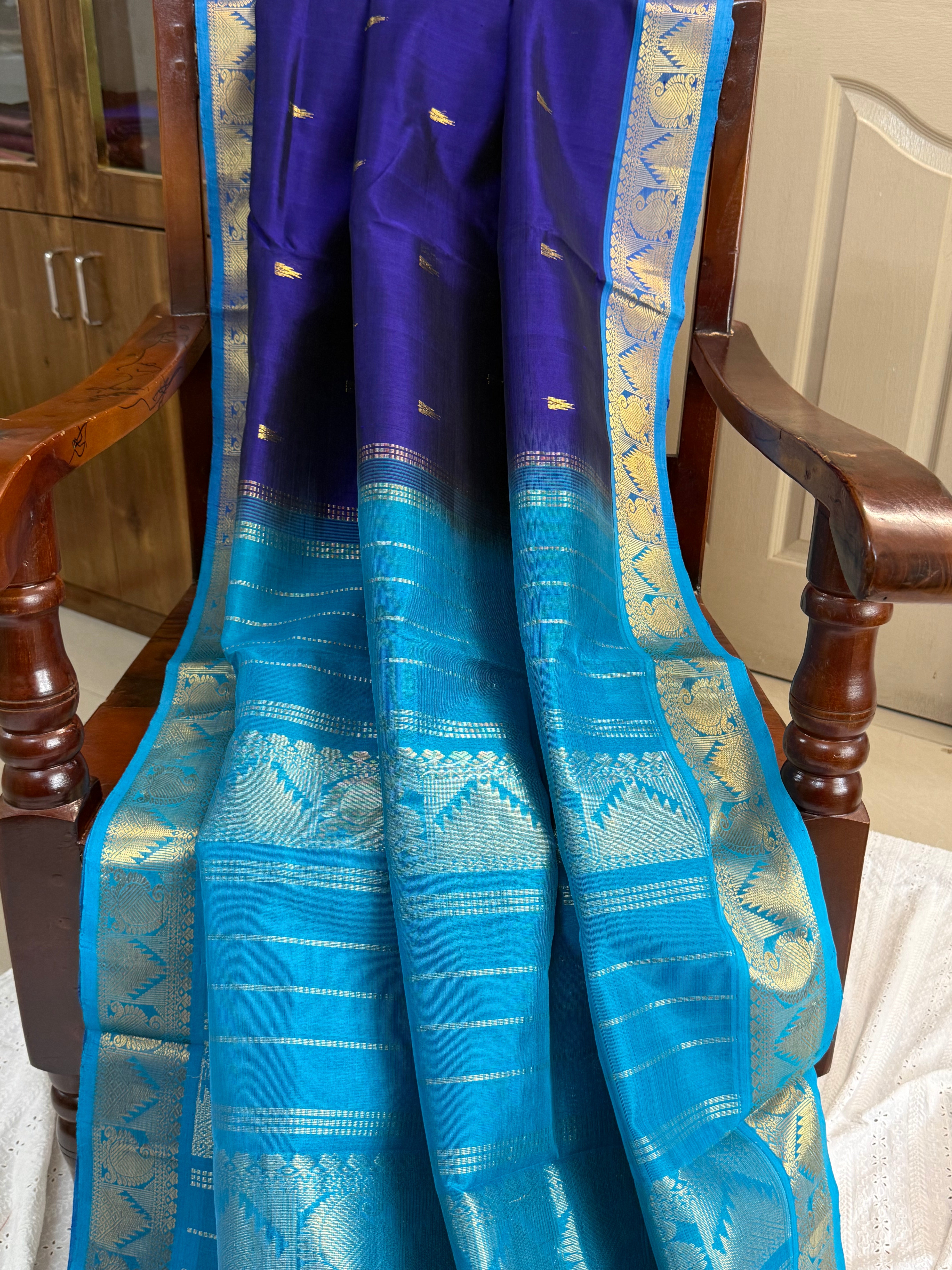 Deep purple and turquoise blue/ Silk Cotton