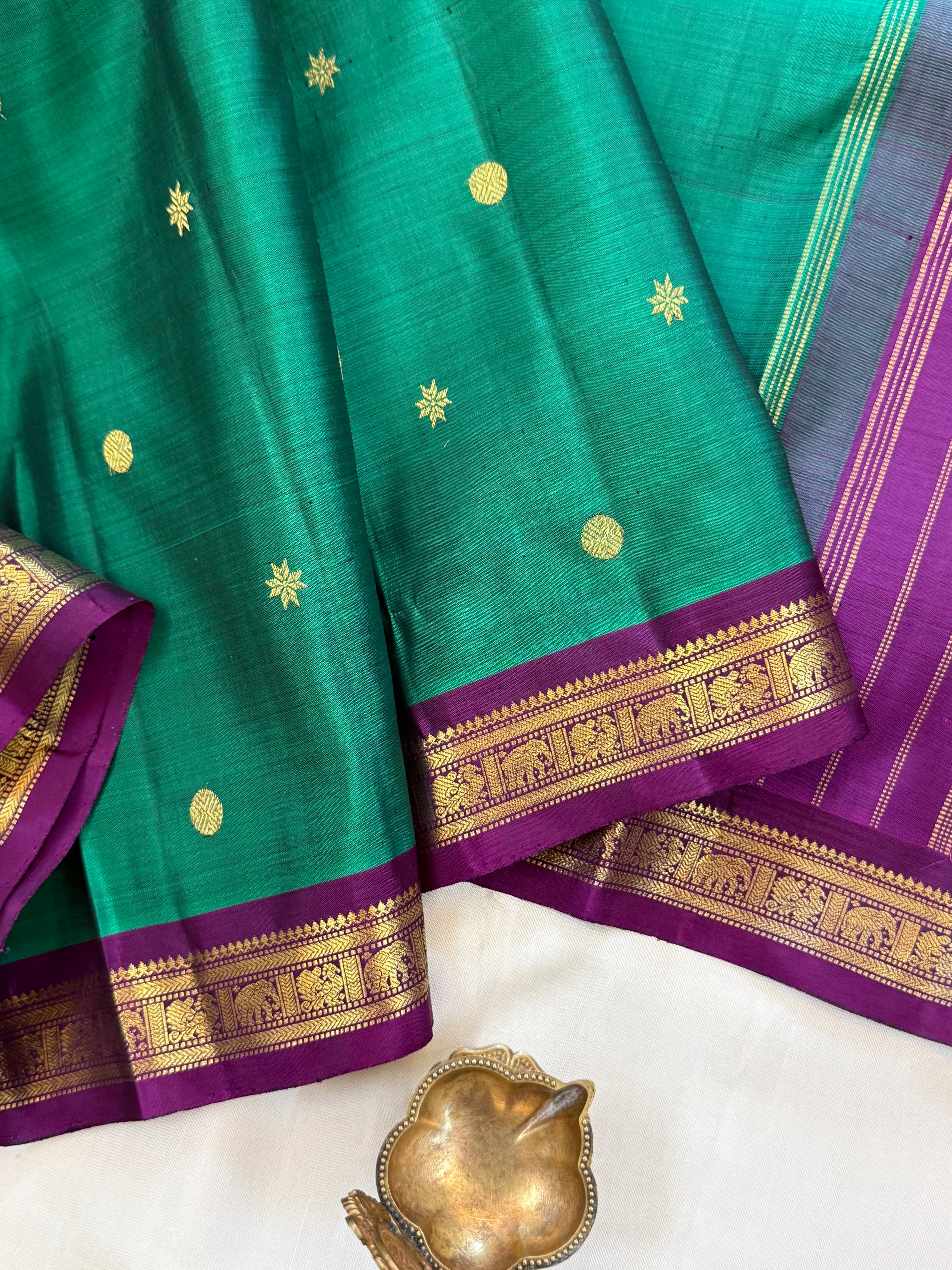 Rama green with purple small border / kanjipuram silk saree clsa 11070