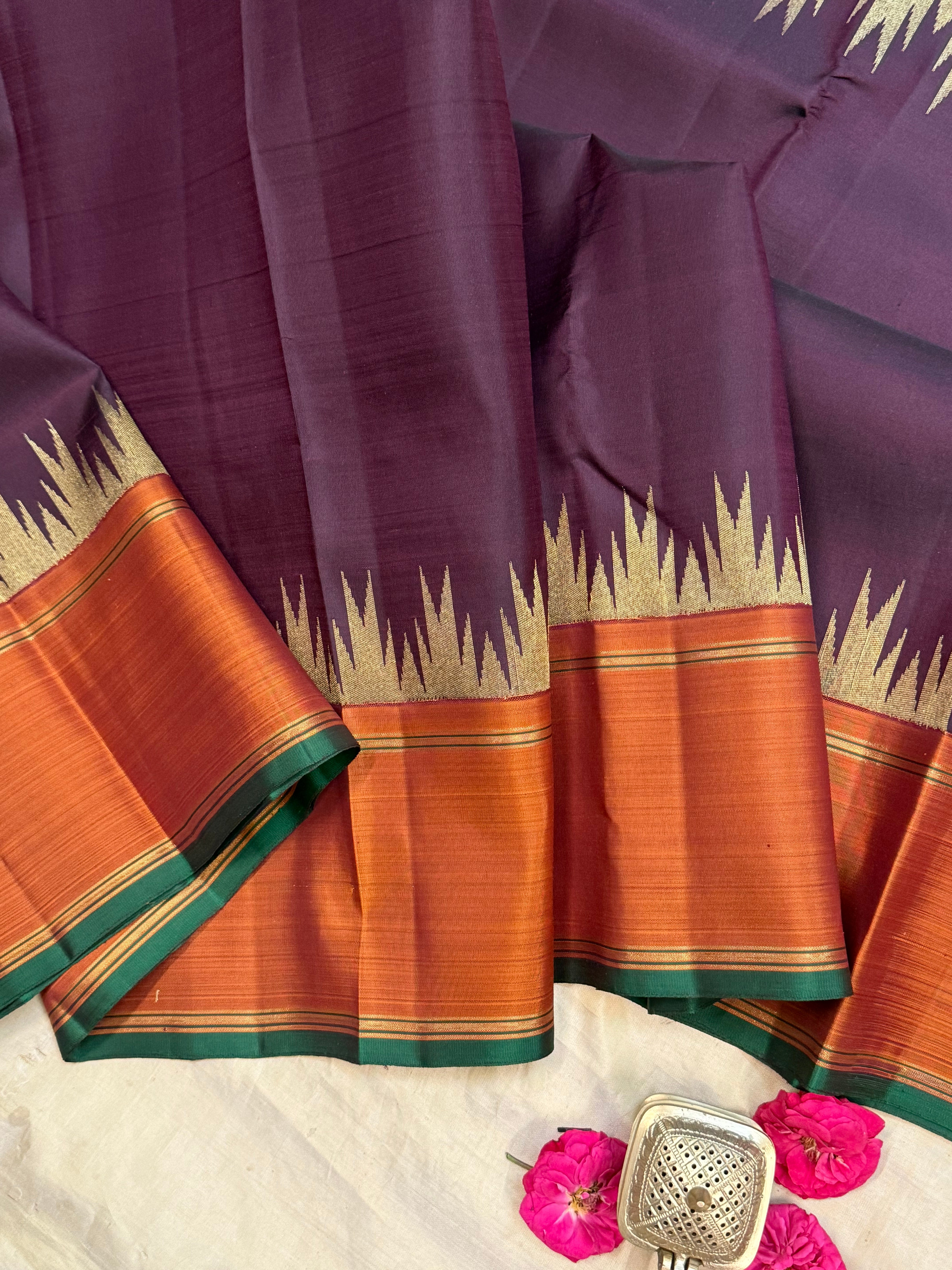 Paaku and rust 8 kol / Kanjipuram silk CLSA9402