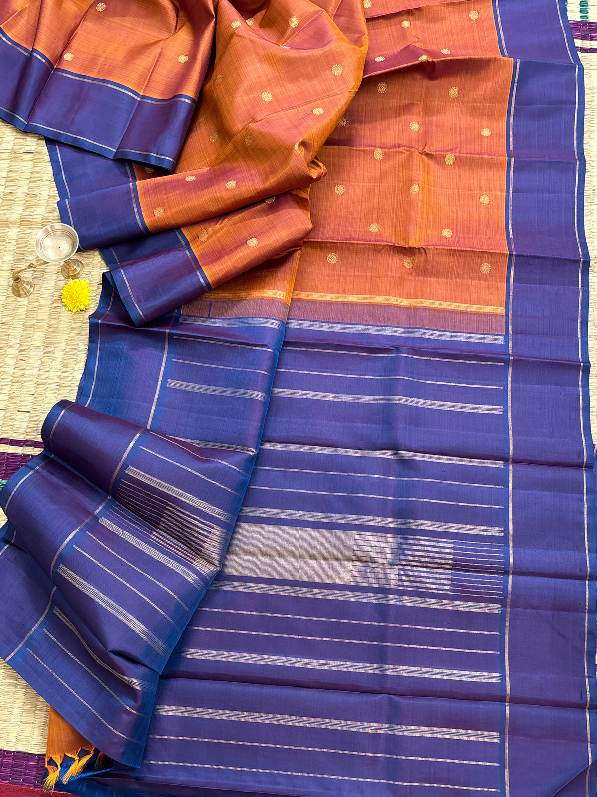 Rustic honey colour pure zari/kanjipuram silk saree clsa 11284