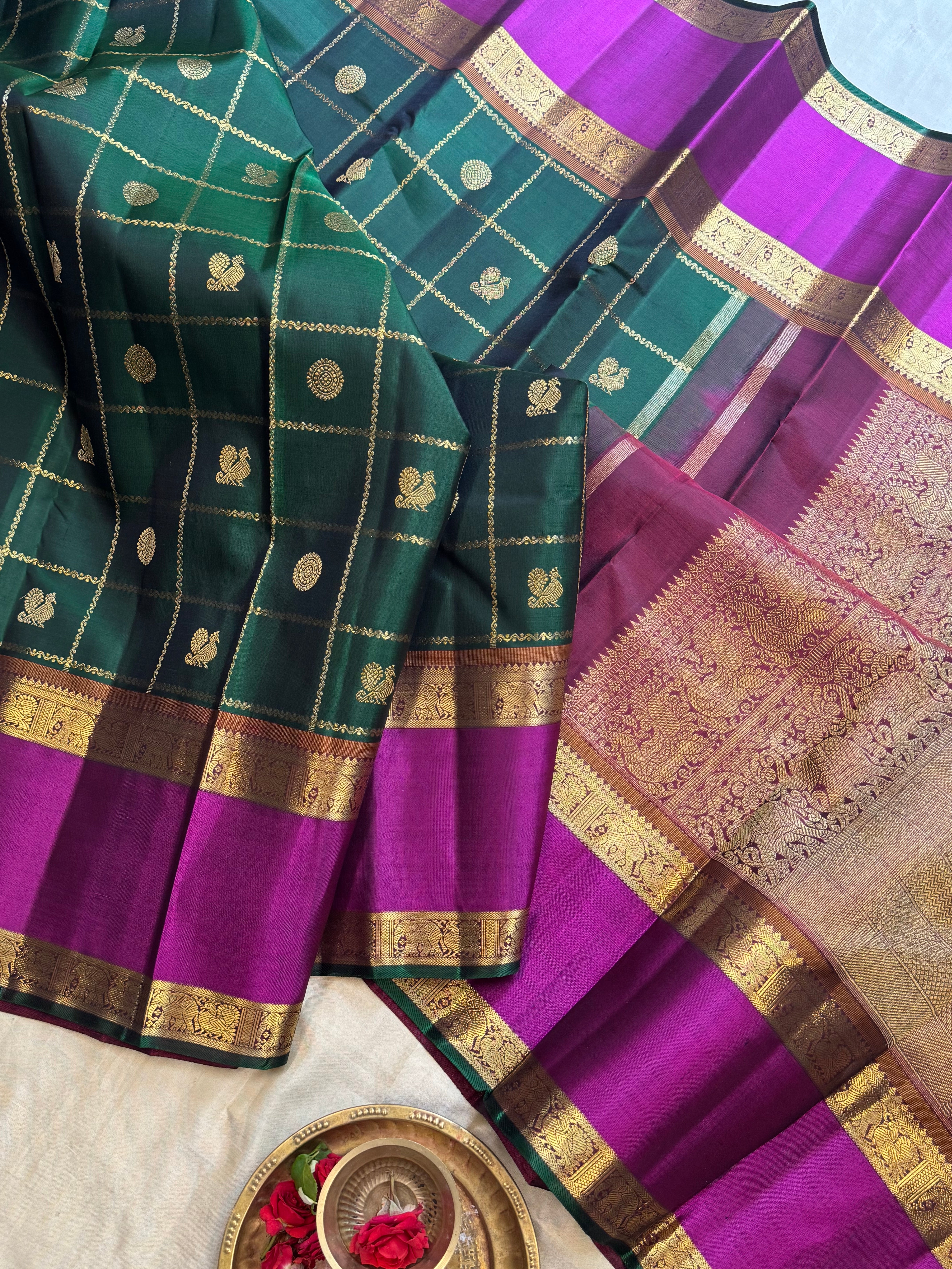 Green kattam Butta retta pet.  / Bridal edit kanjipuram silk