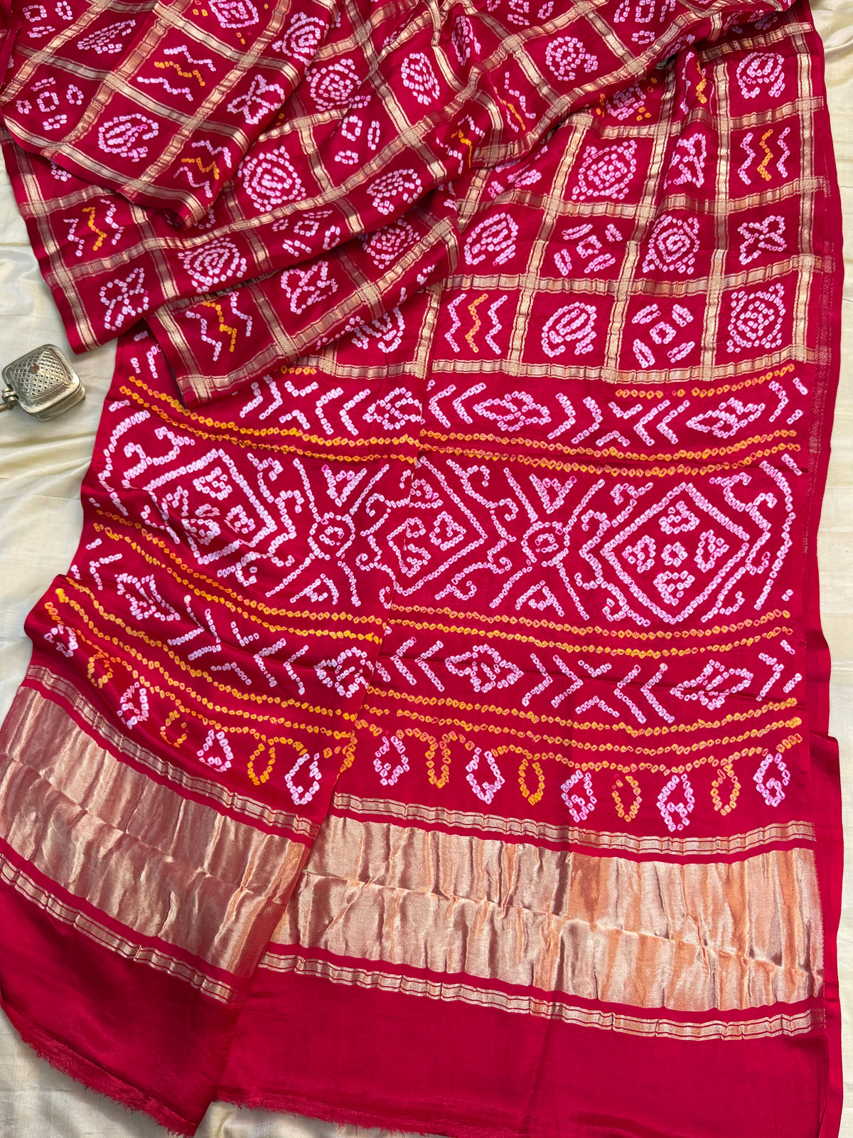 Red bandhini and gajji silk saree clsa 11939