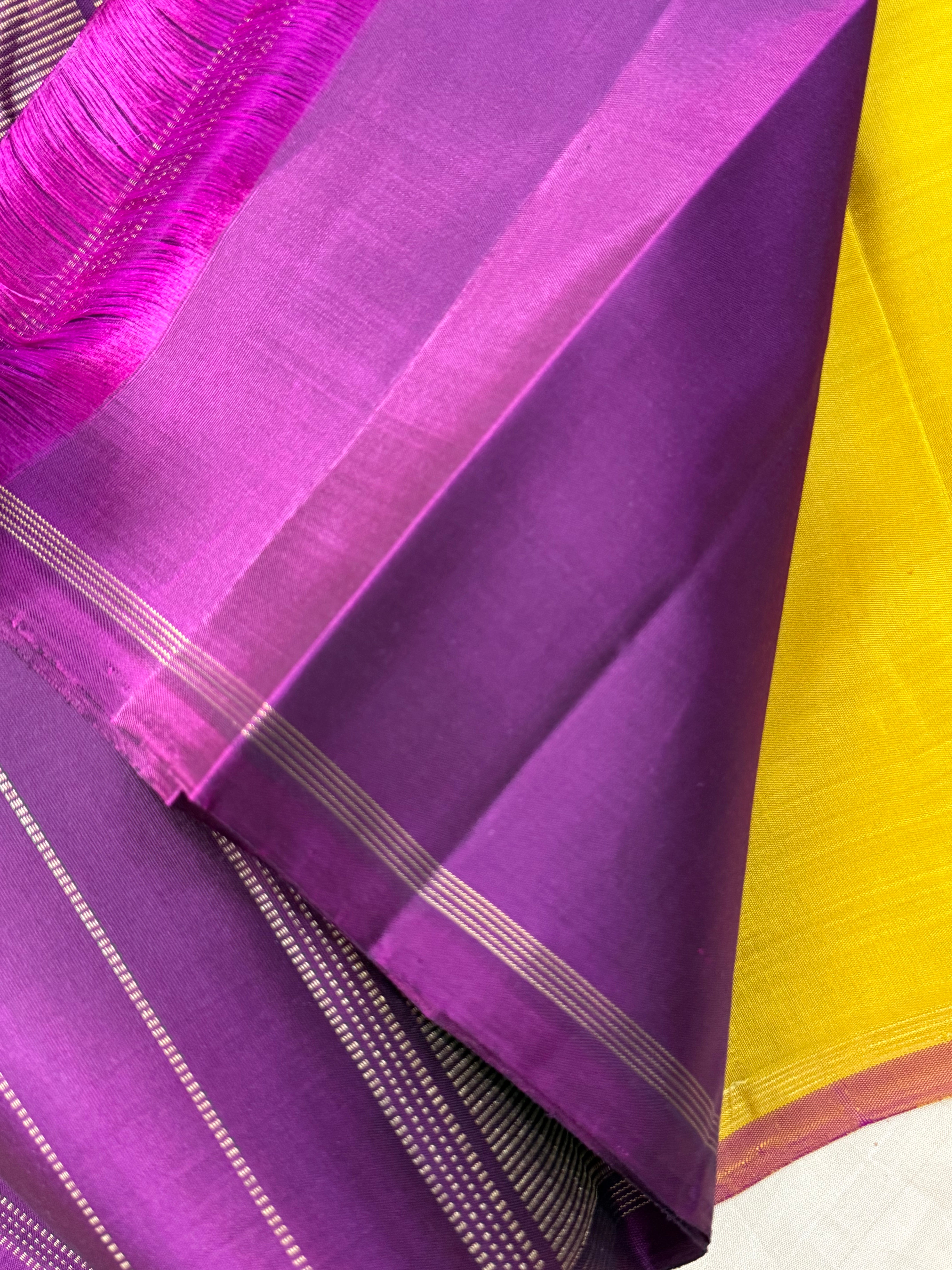 MUSTARD YELLOW AND BODY THREAD LINE BORDER LESS/KANJIPURAM SILK SAREE CLSA 9761