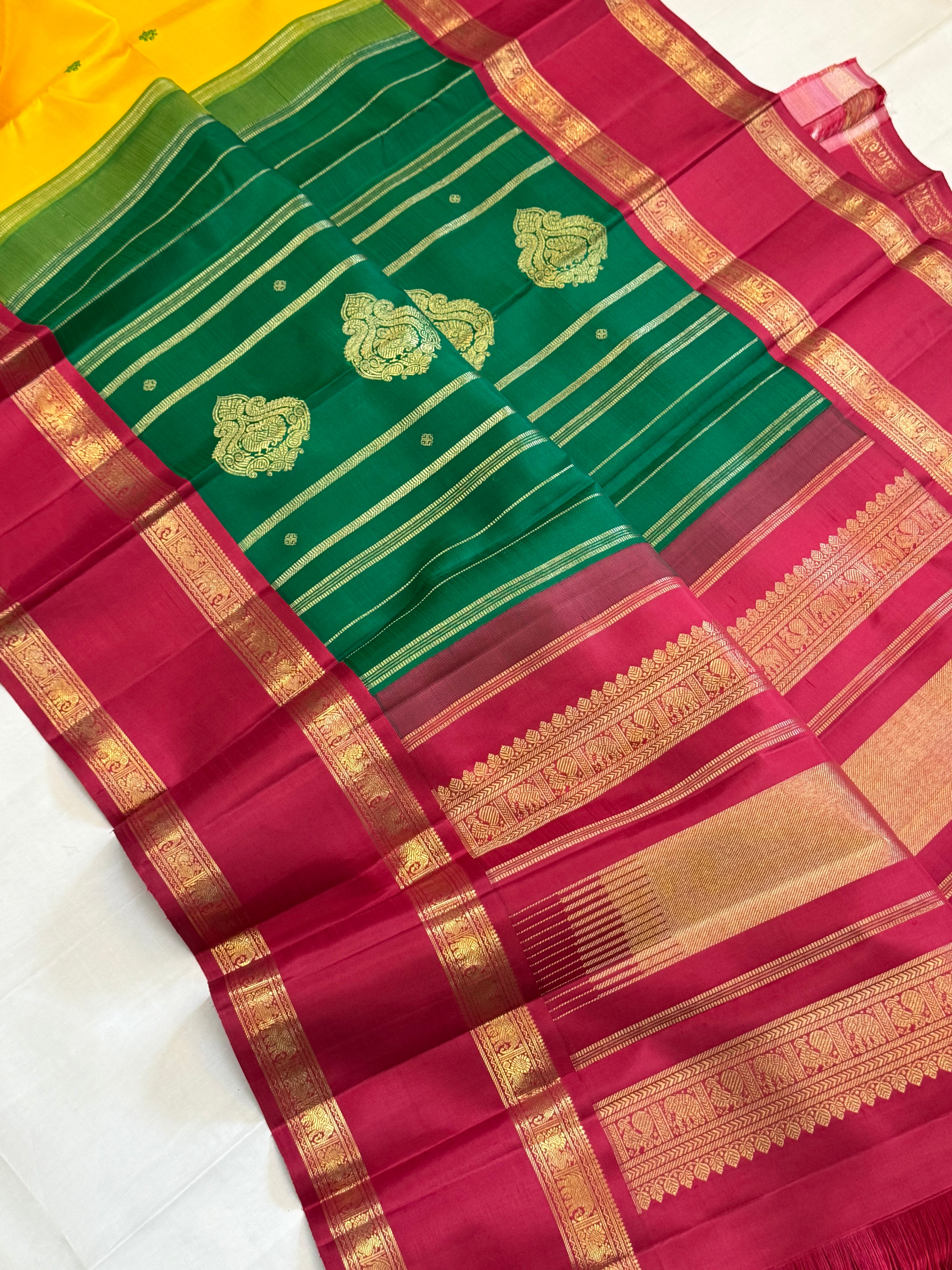 Yellow double Palla Kai Korvai/ kanjipuram CLSA