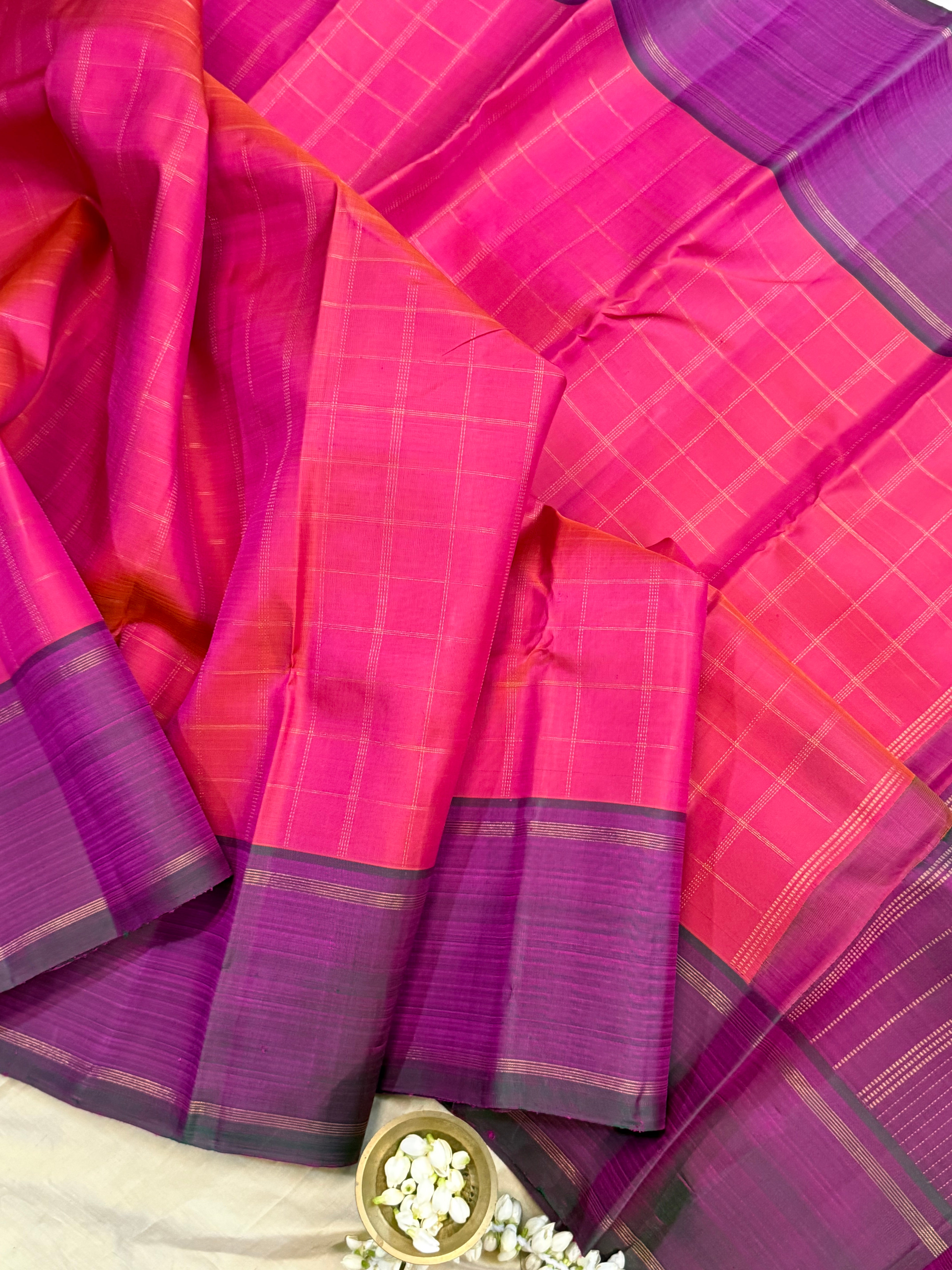 Pink kattam and purple / Kanjipuram silk