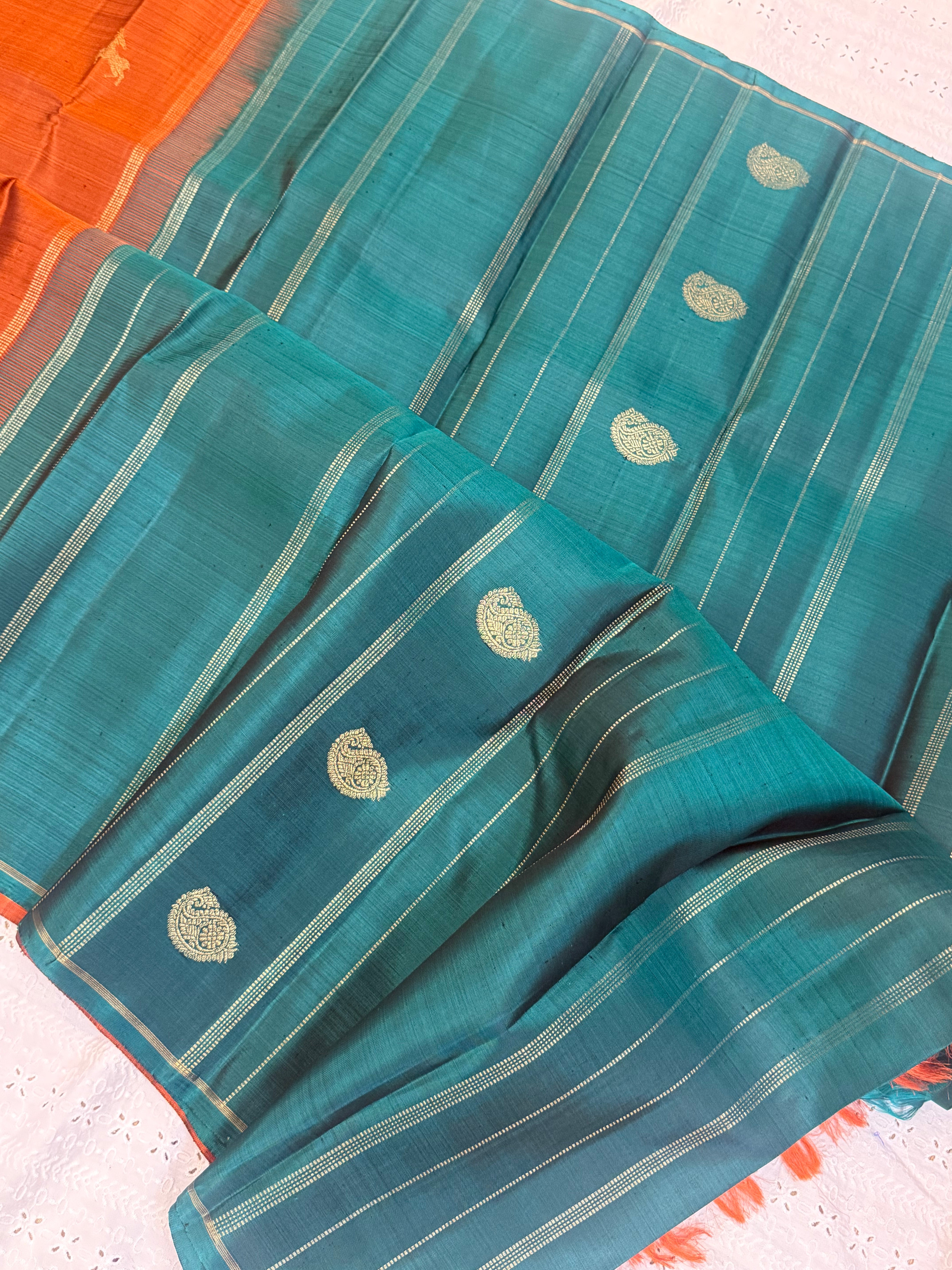Rust orange Dear Butta / border less kanjipuram silk saree CLSA10094