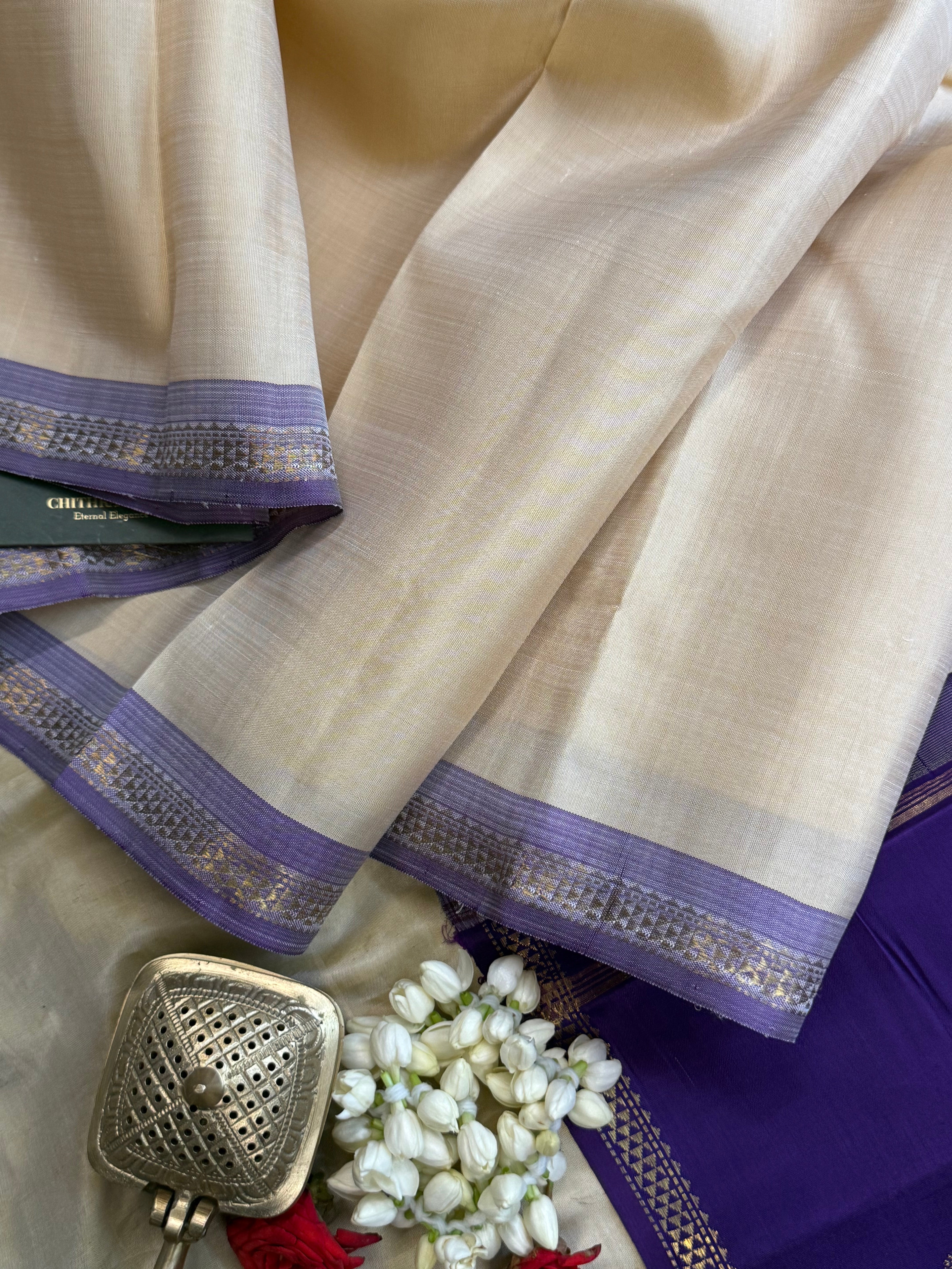 Onam edit - offwhite lavender small border/ Kanjipuram silk CLSA8084