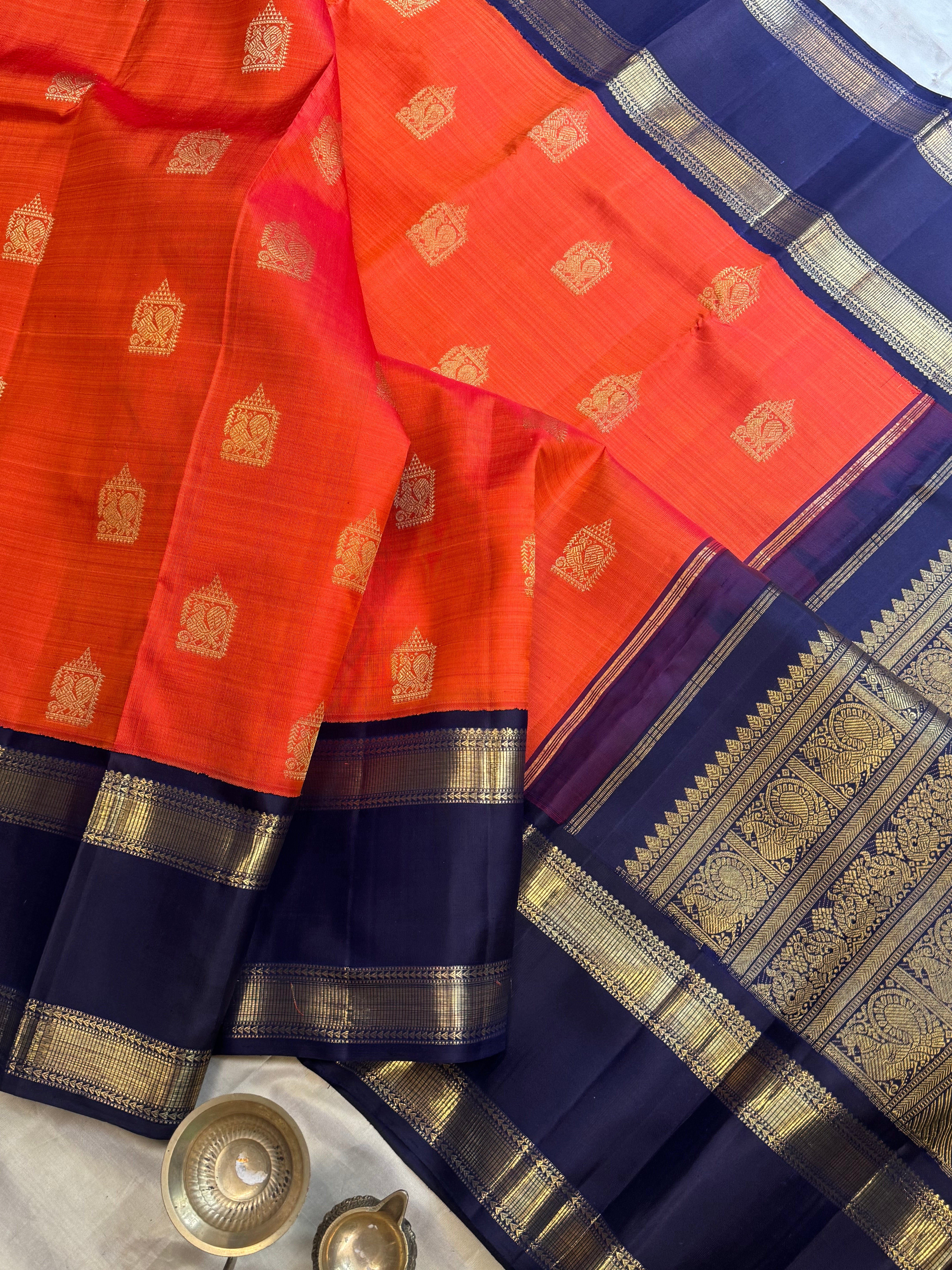 AALAYAM : Orange retta pet korvai  kanjipuram silk