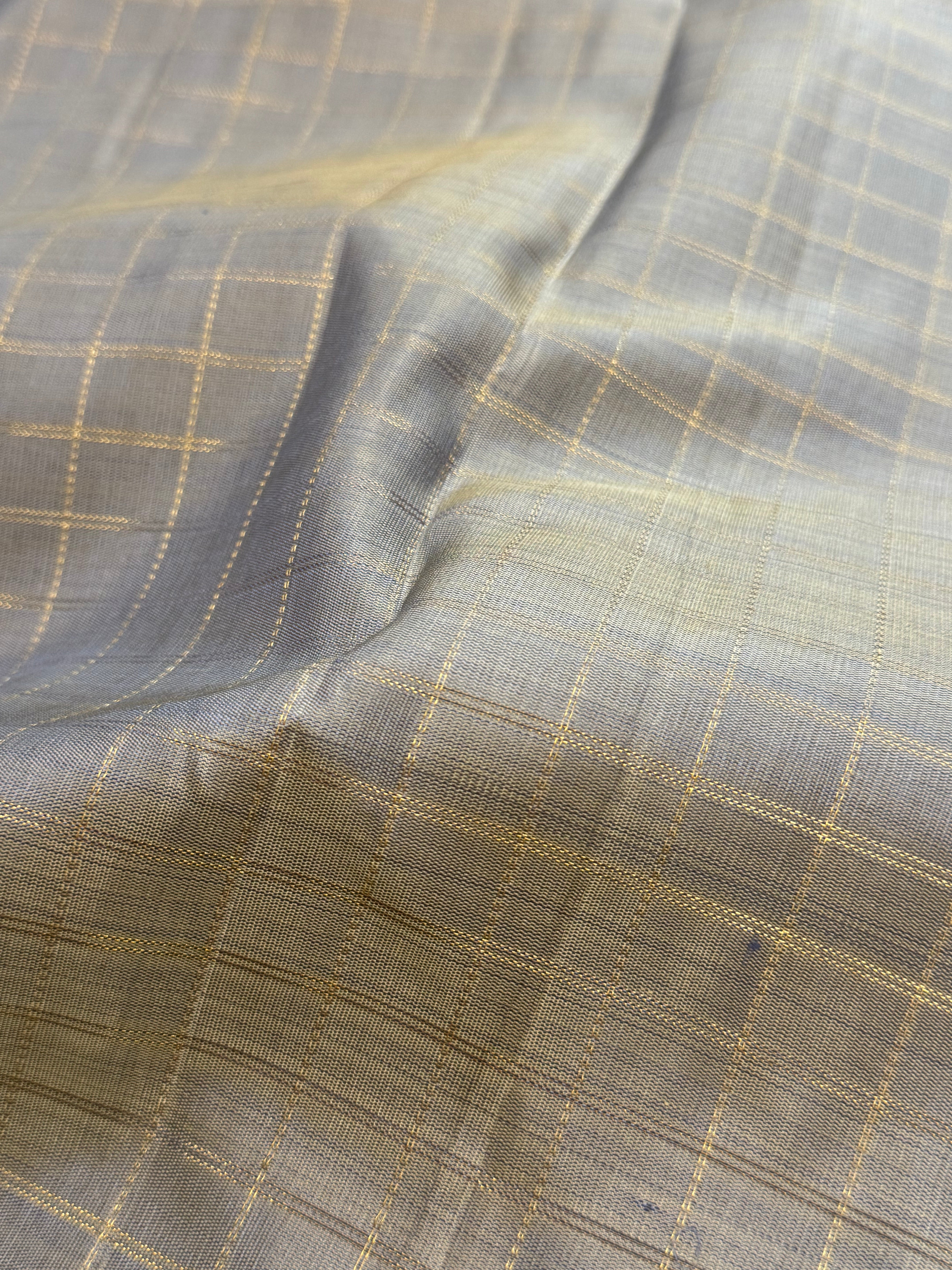 Grey zari checks / Kanjipuram blouse fabric (per metre)