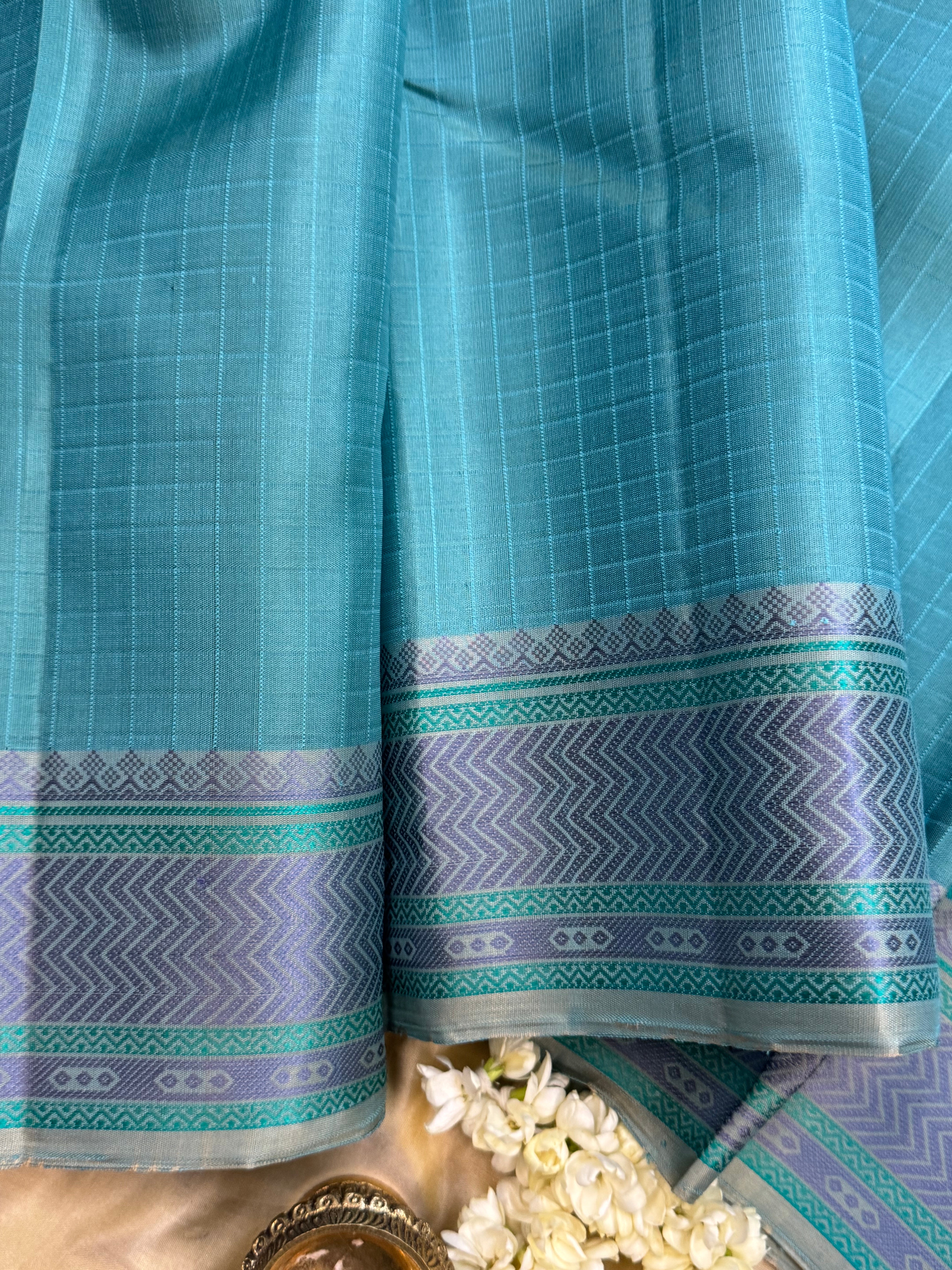 Turquoise blue kattam / Varnangal soft silk