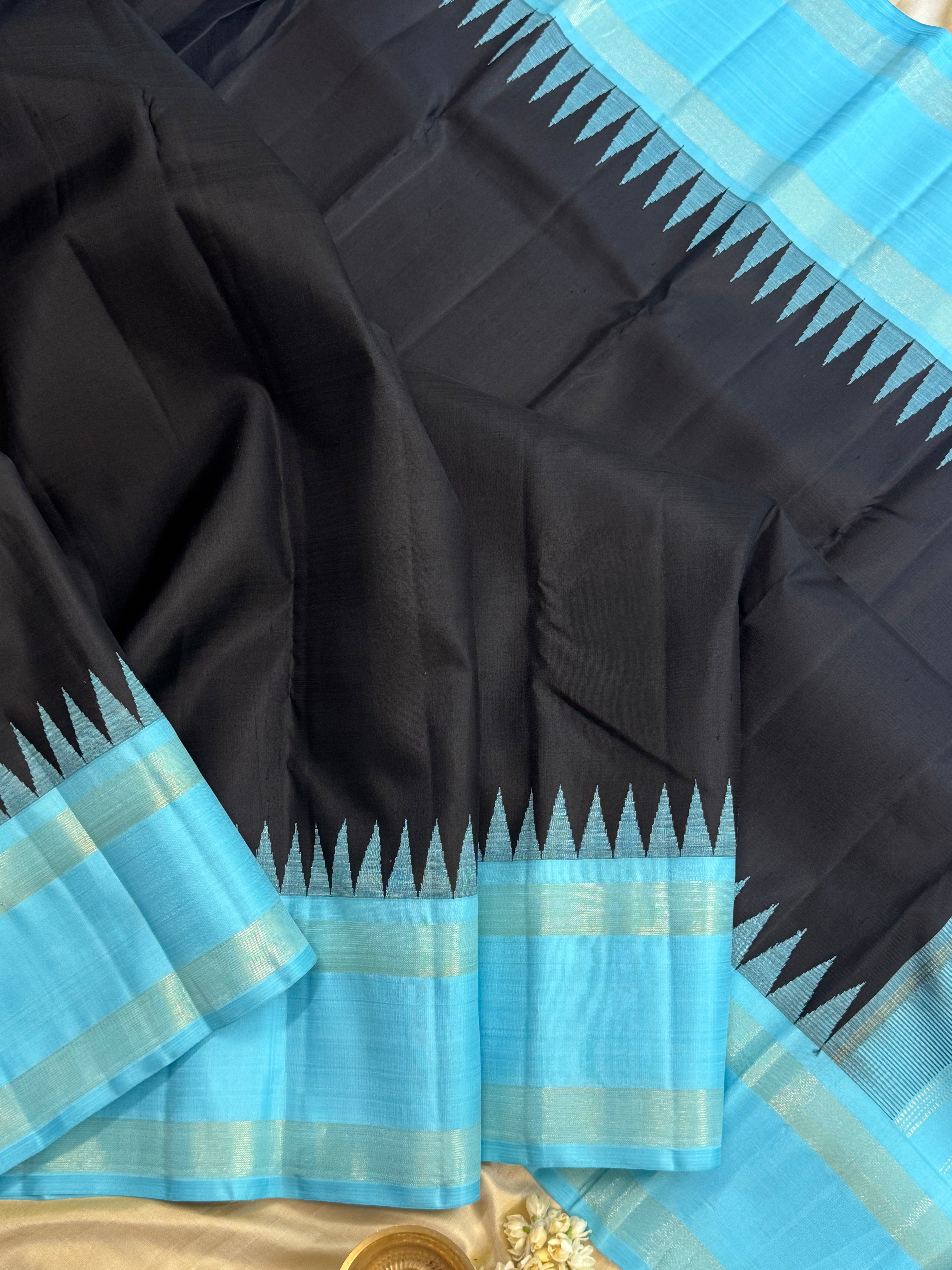 Black and turquoise blue/ Arani silk