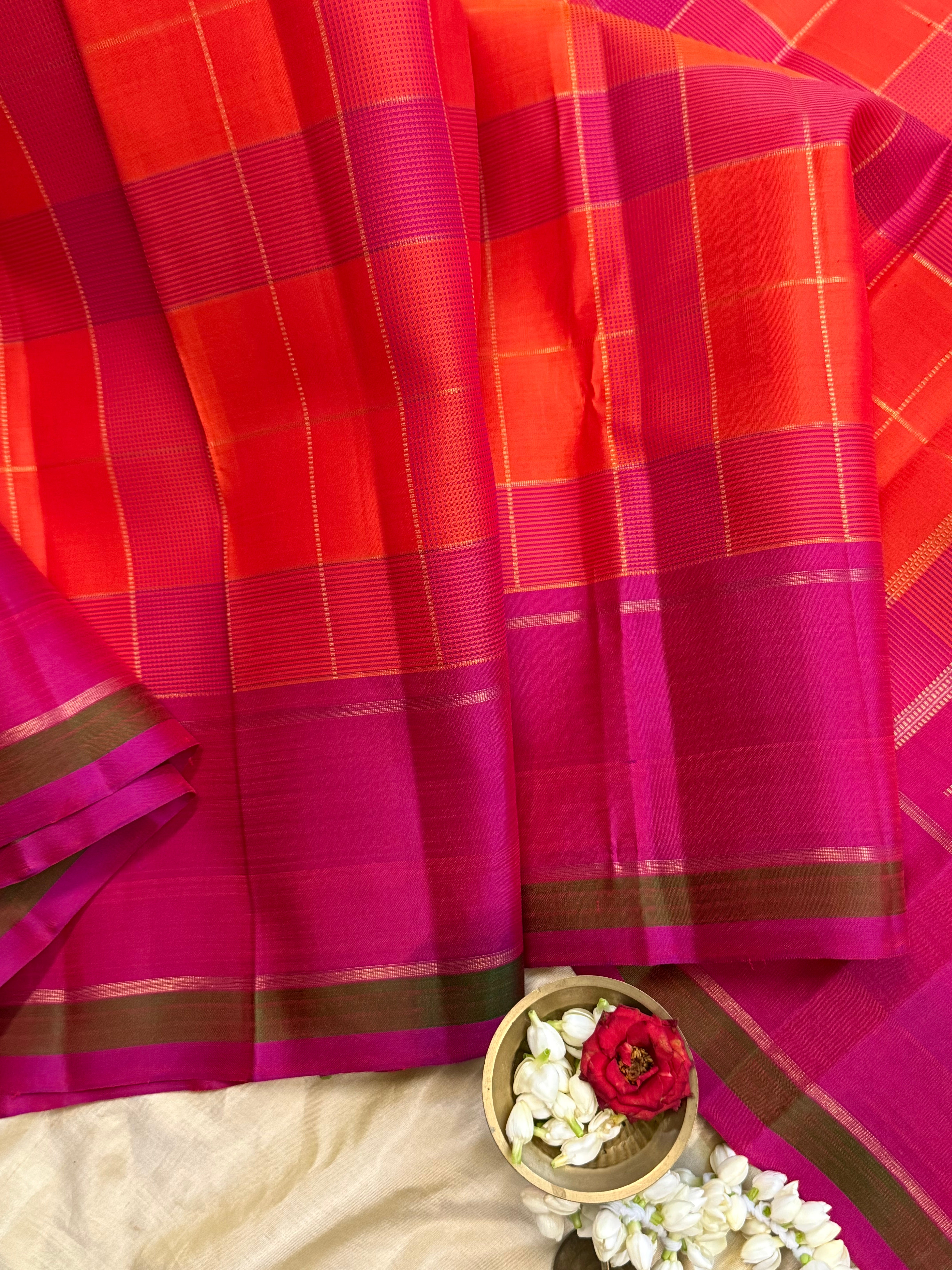 Chettinad kattam pink and orange / Kanjipuram silk