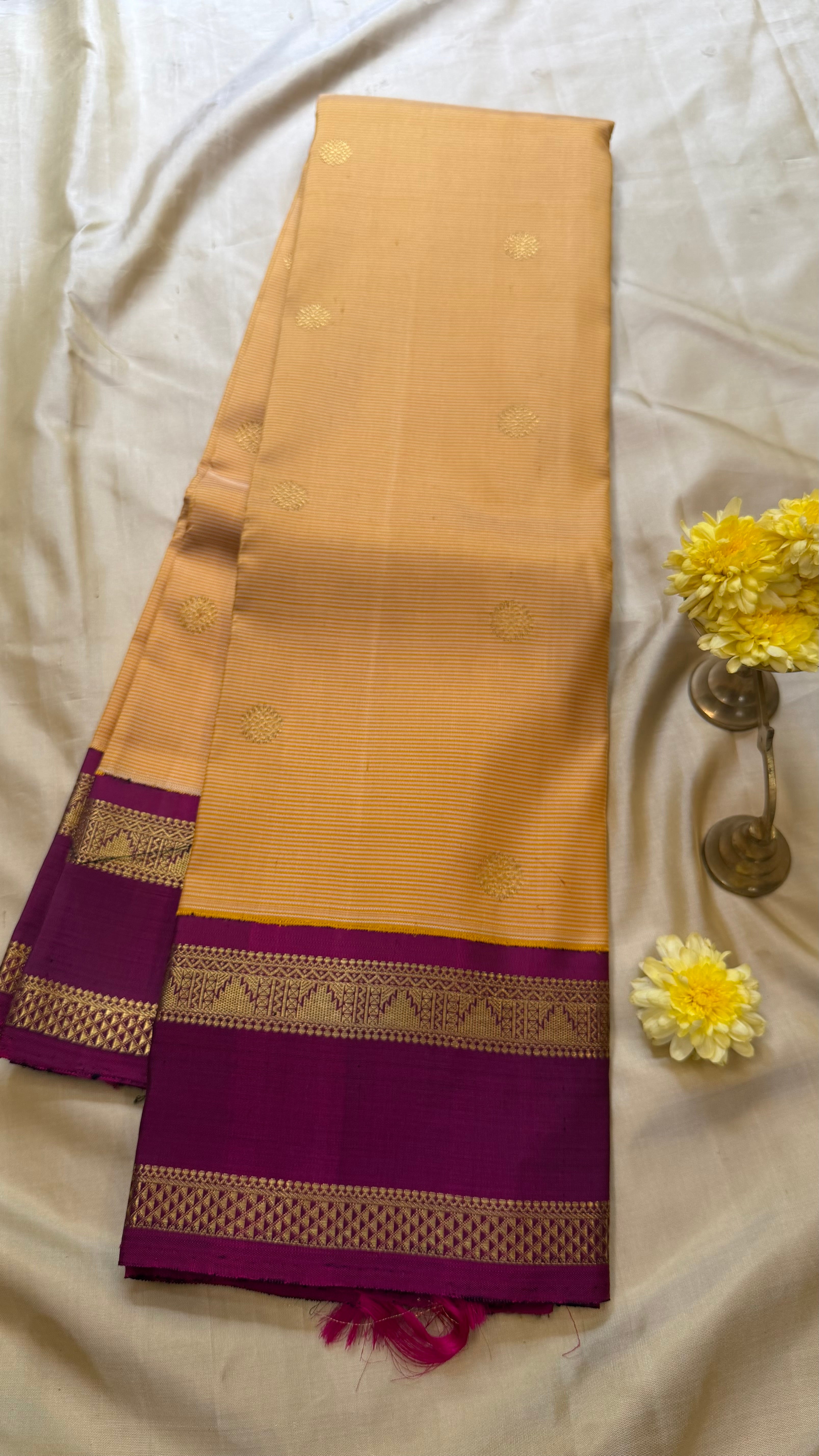 Sandalwood shade and magenta rettapet border kai korvai/ Kanjipuram Silk