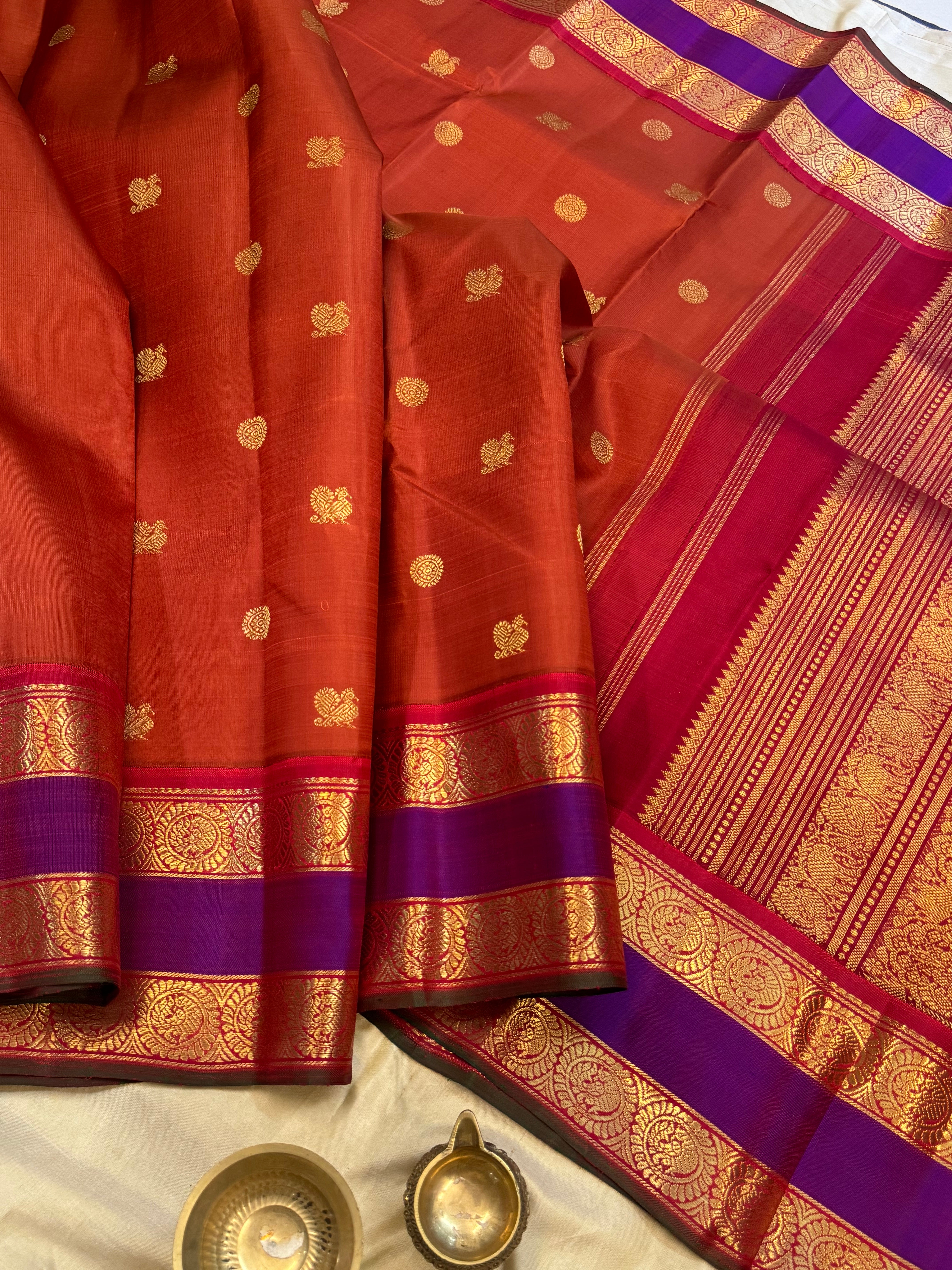 AALAYAM : Rust retta pet korvai kanjipuram silk