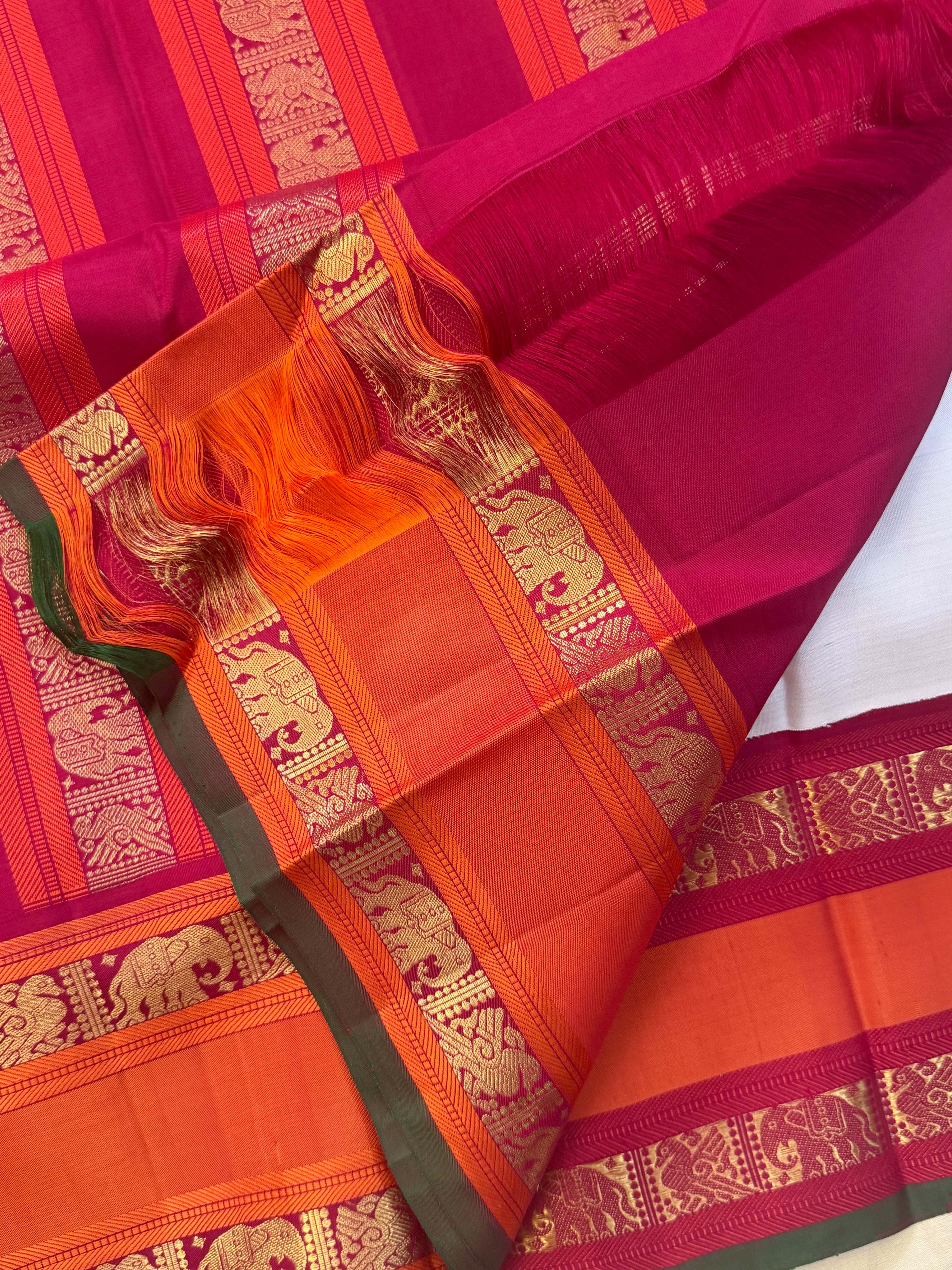 Onam collection: white kai Korvai / pure zari Kanjipuram silk