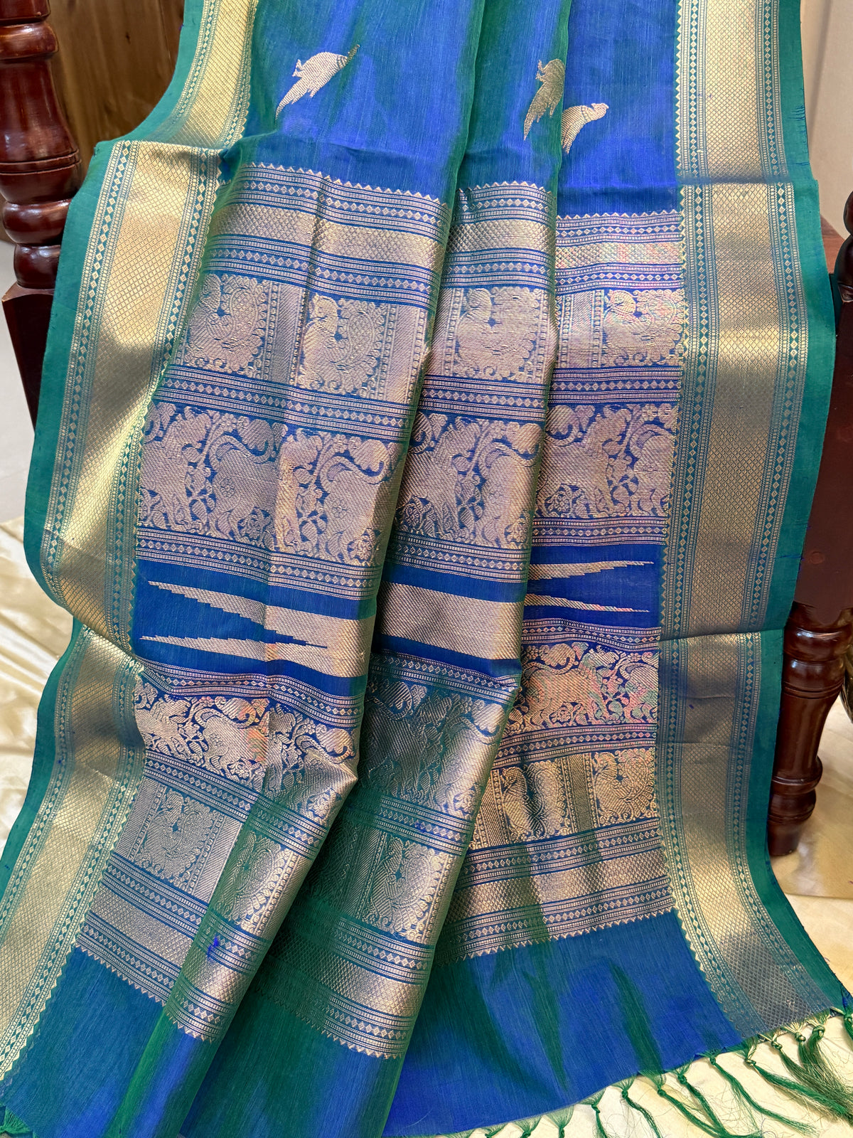 Silk cotton peacock green with kili butta / clsa 12374