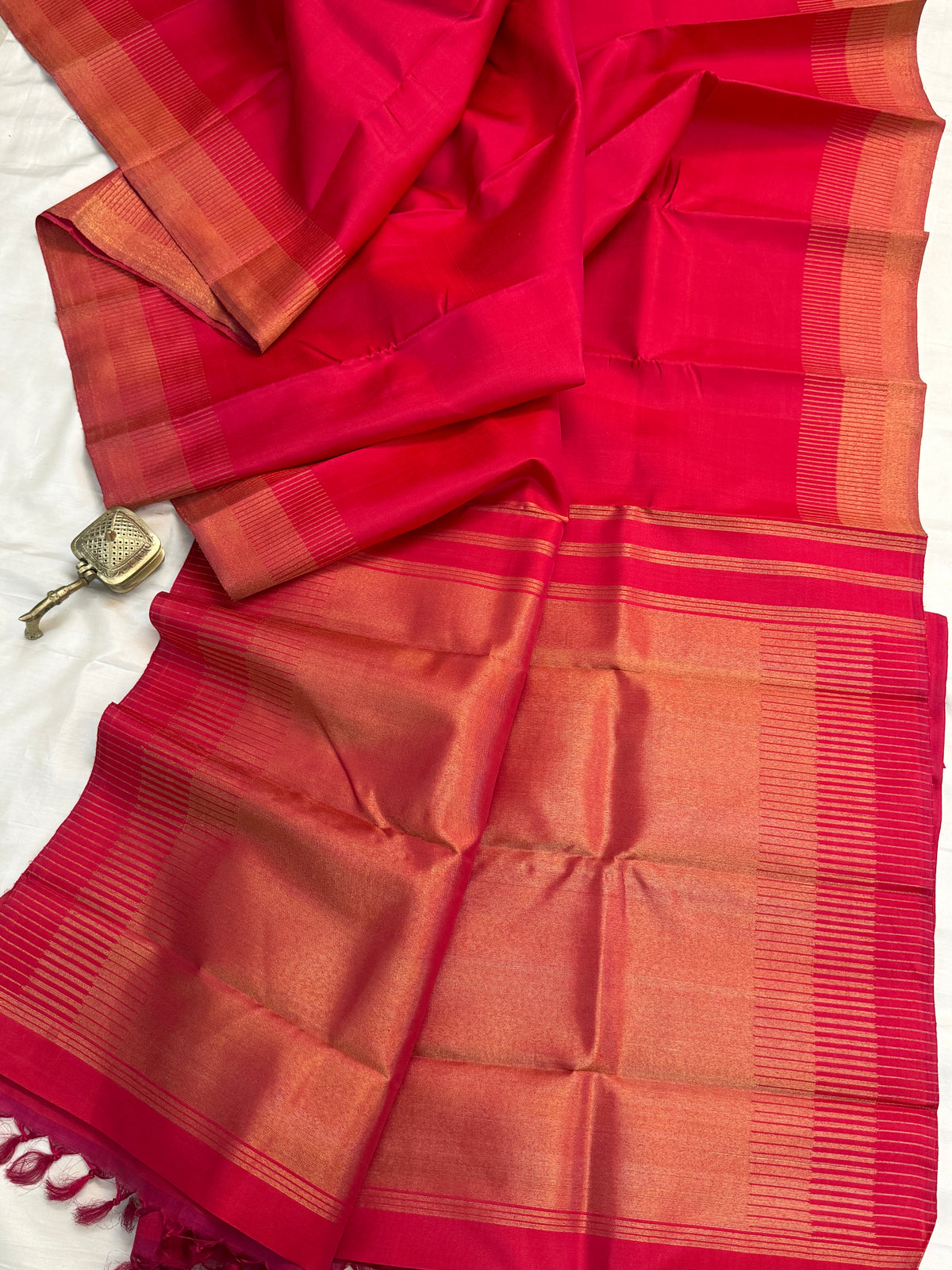 Navarathri - Day 4 Red Colour pure Zari Seepu border / Kanjipuram silk sree Clsa 10674