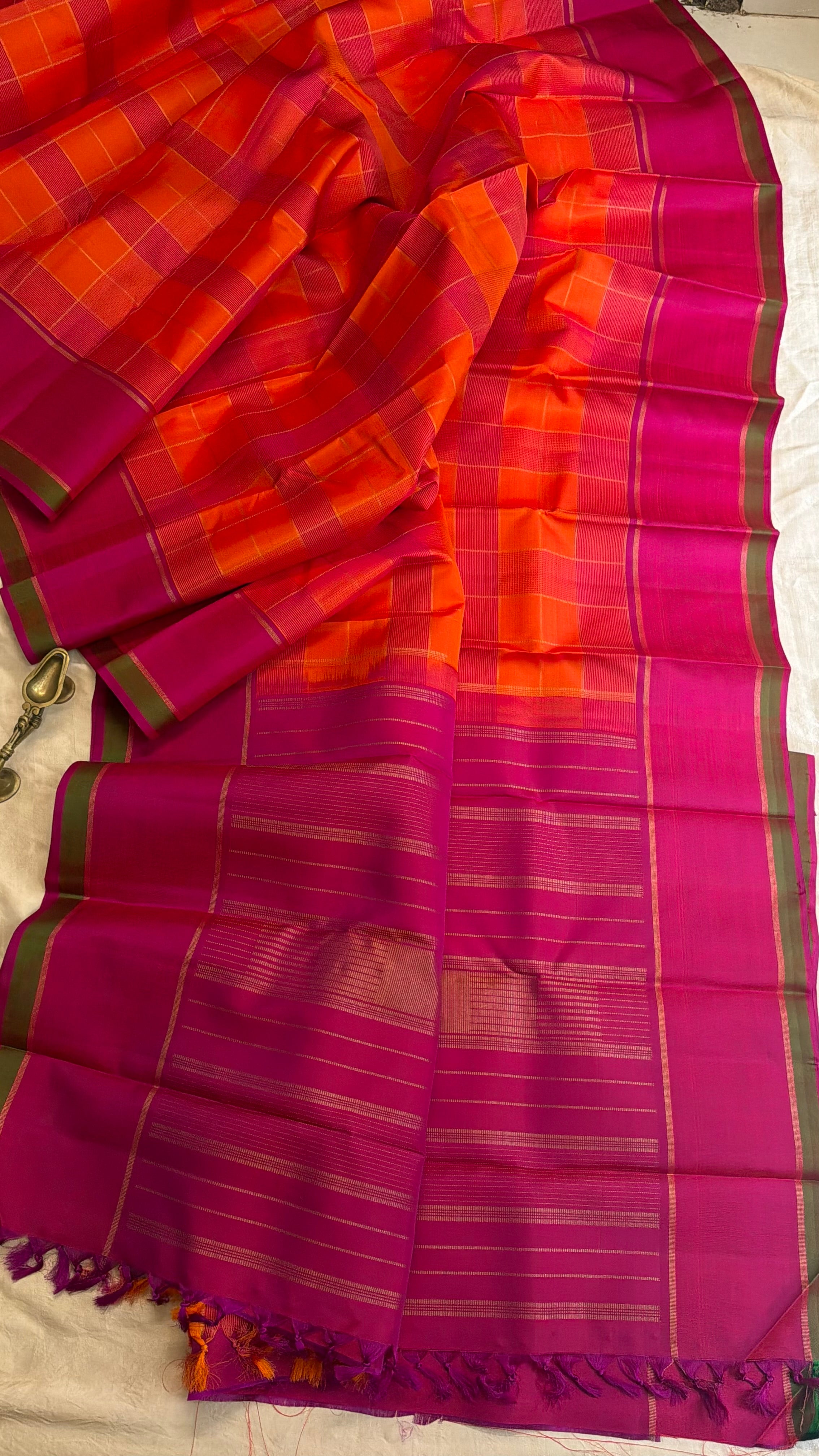 Orange chettinad Kattam / Kanjipuram silk