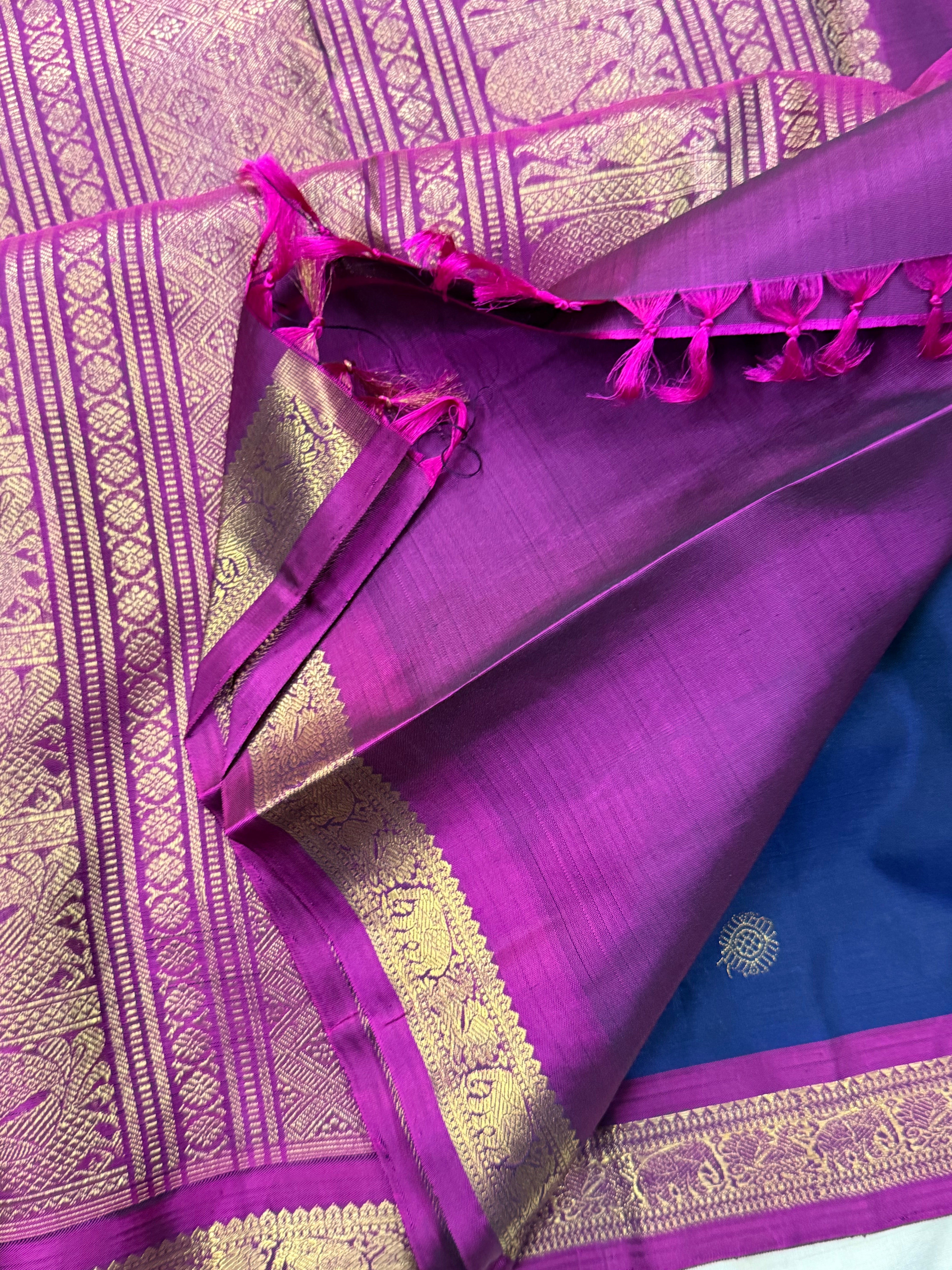 Dark blue  small border pure Zari Kanjipuram silk CLSA9774
