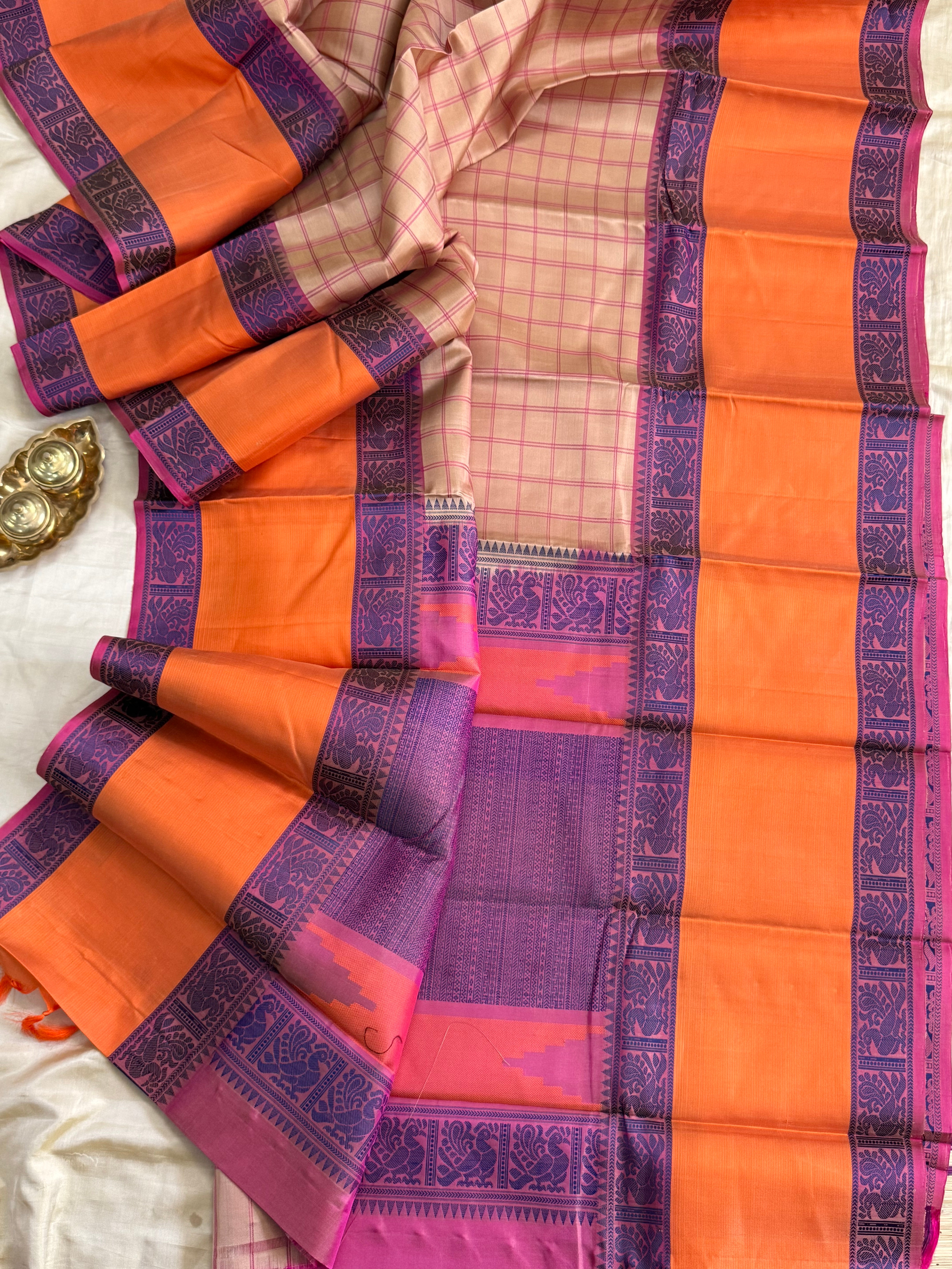 Beige kattam long border / Varnangal Soft Silk CL8734