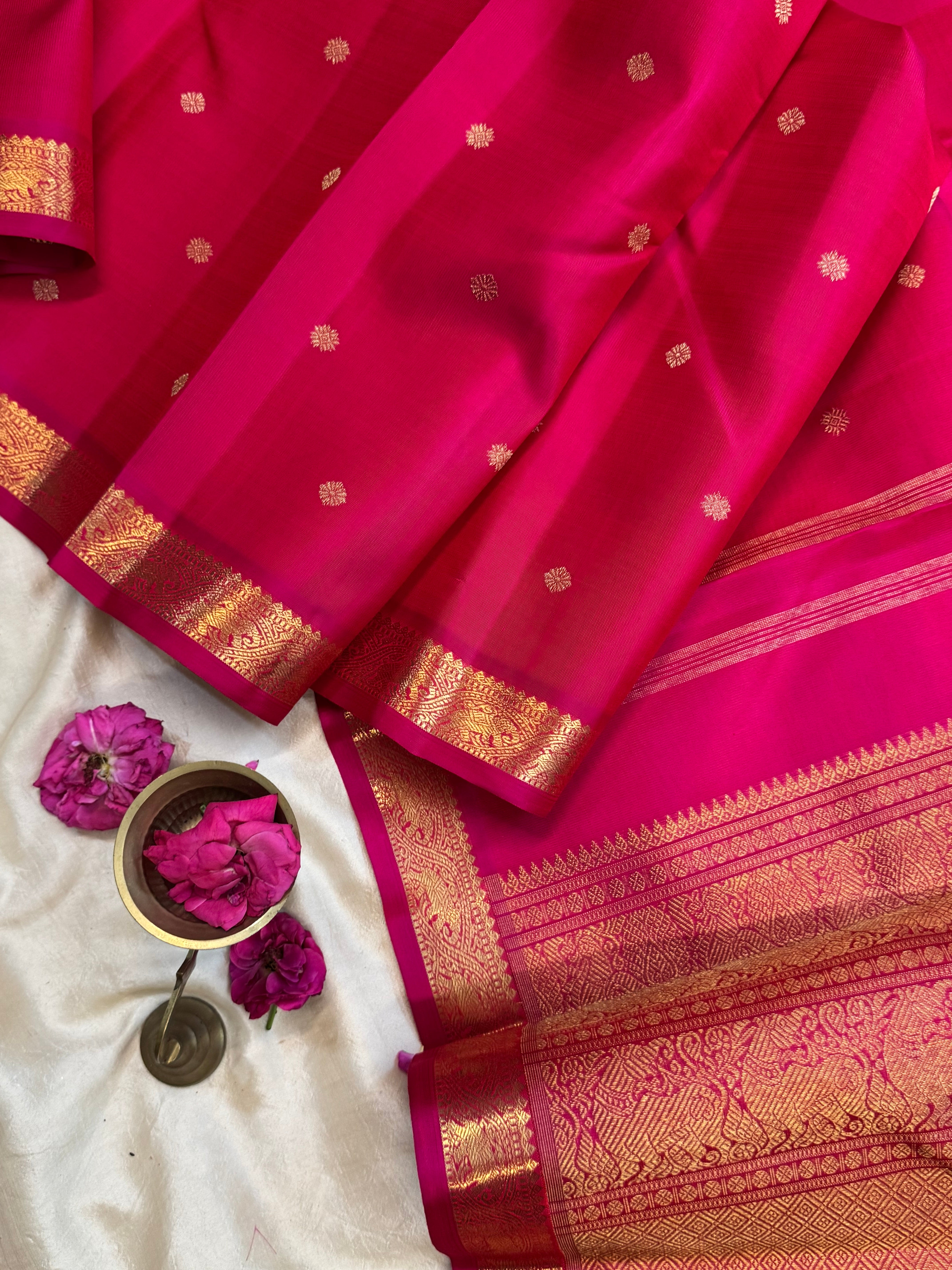 Rani pink small border kanjipuram silk