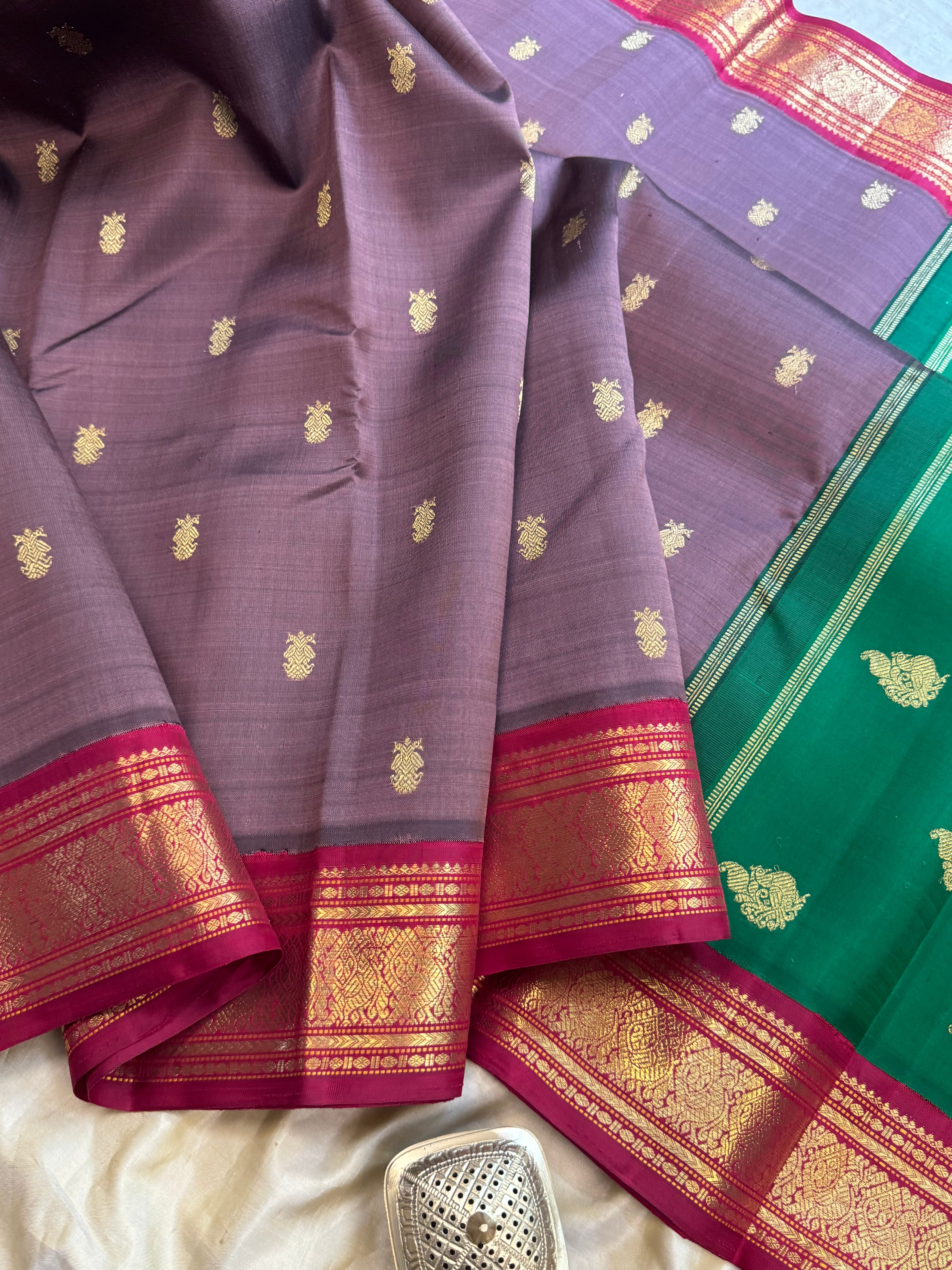 Chikoo colour double Palla korvai : kanjipuram silk