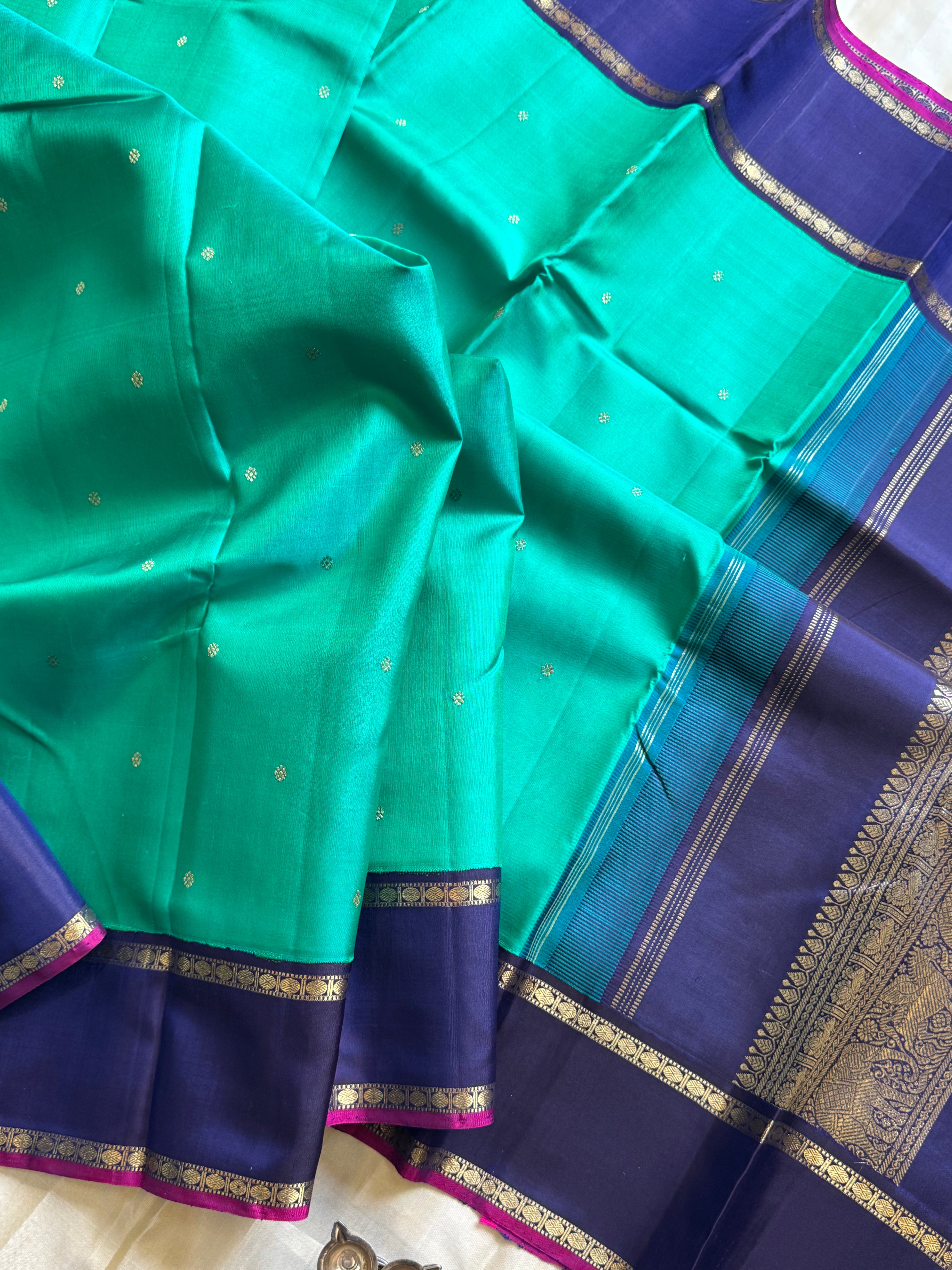 Sea Green and blue rettapet kai korvai/ kanjipuram silk