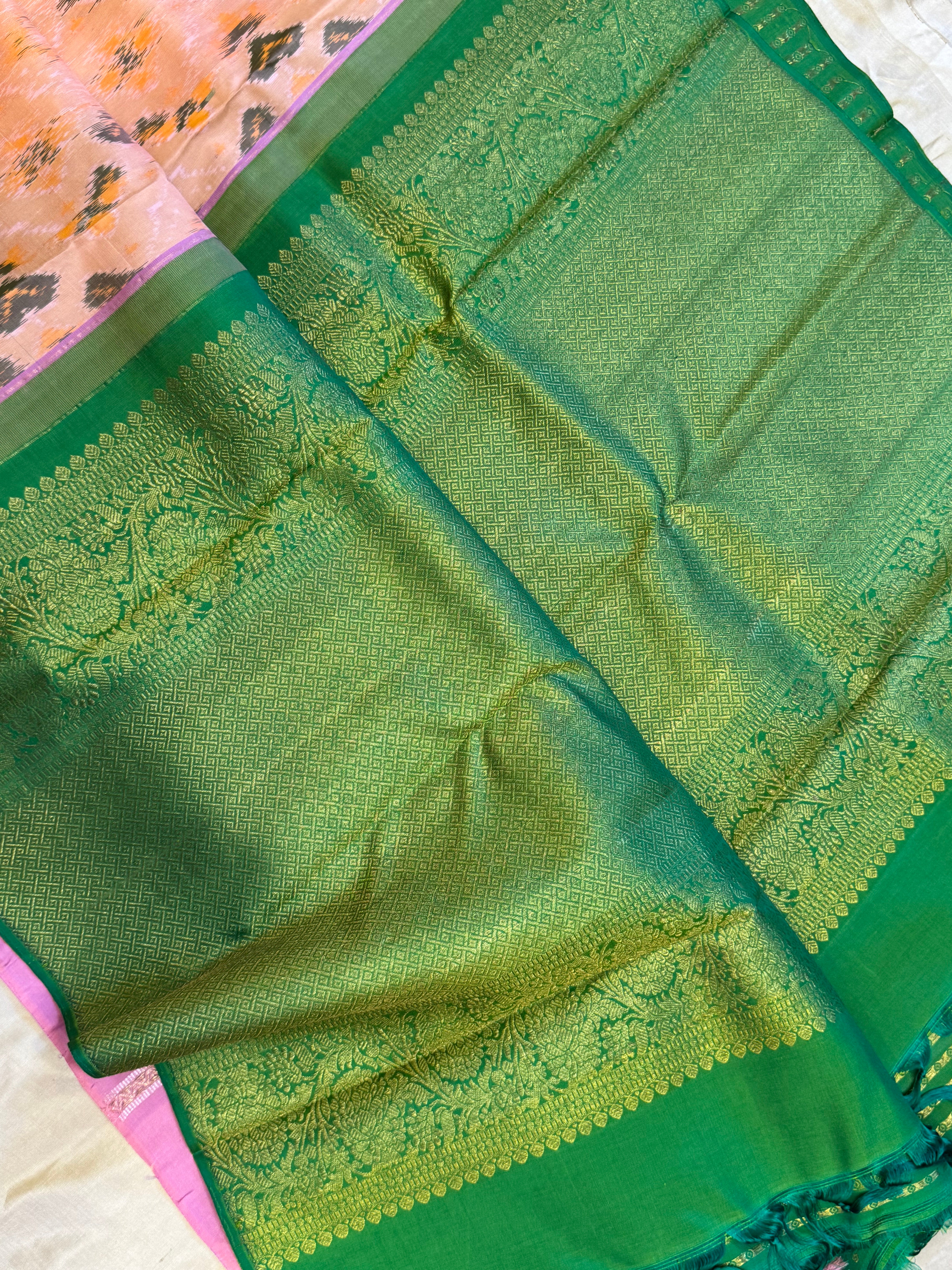 Lavender Ikkat fusion kanjipuram saree