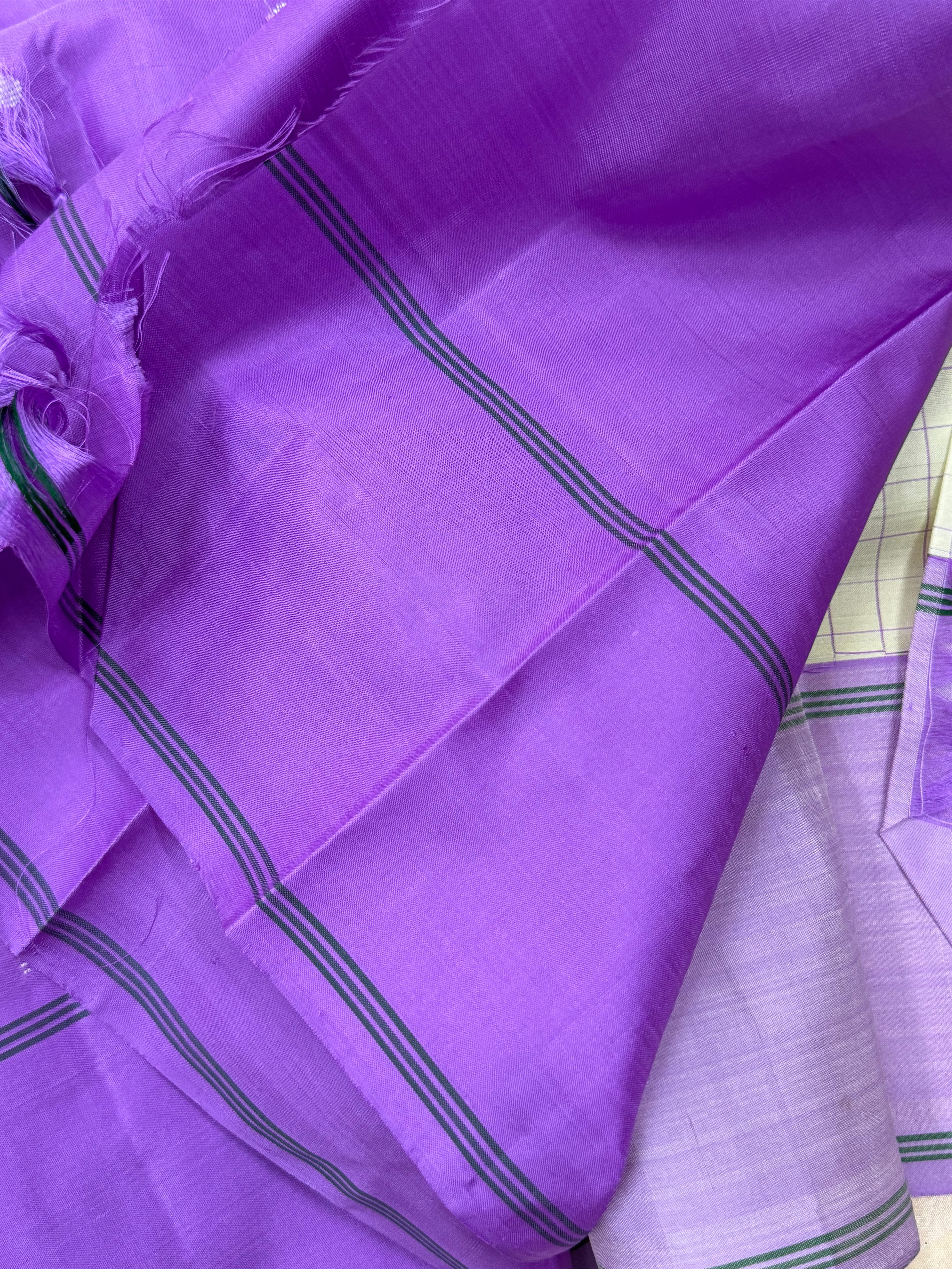 Offwhite check lavender thread work / Arani silk